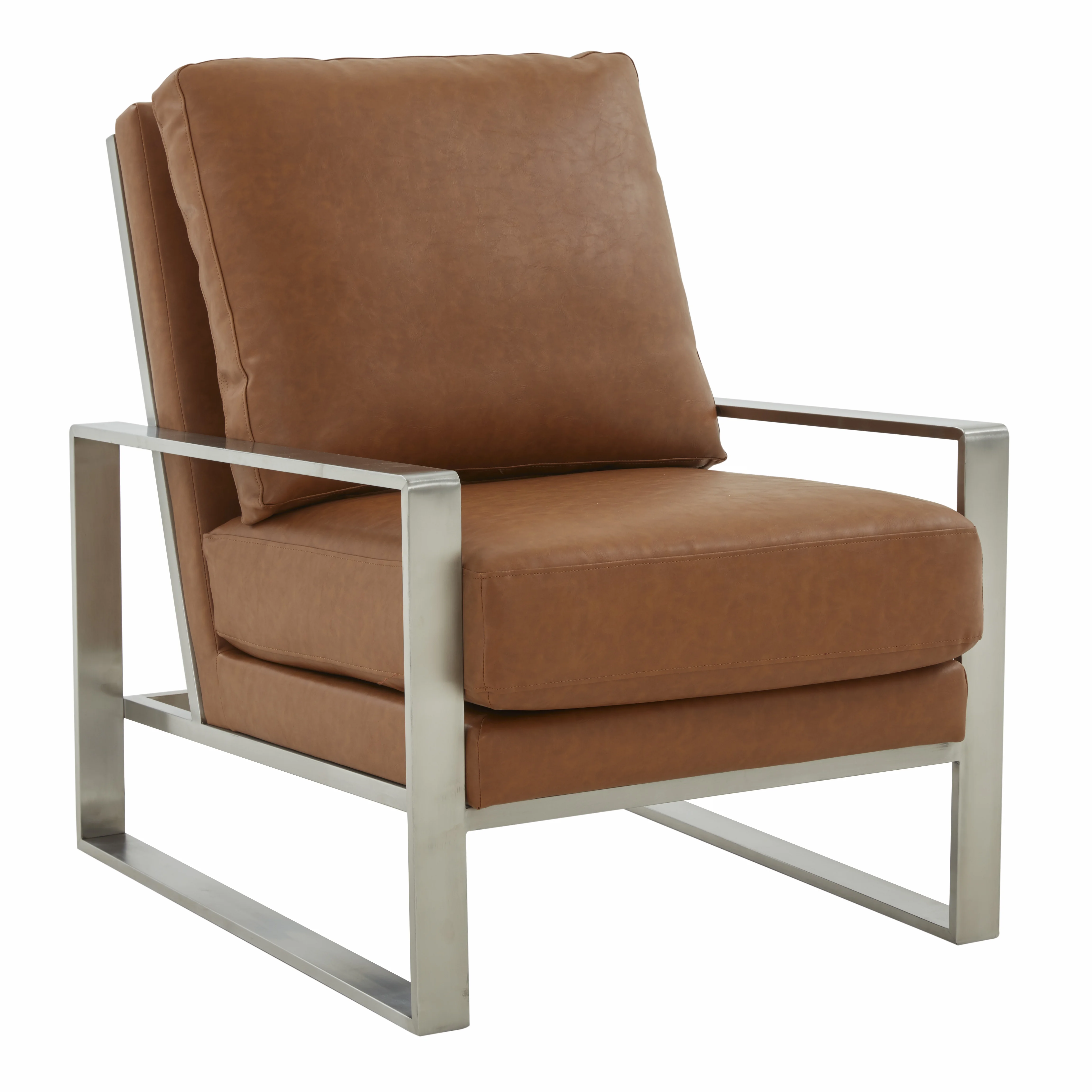 Jefferson Leather Modern Design Accent Armchair With Elegant Silver Frame