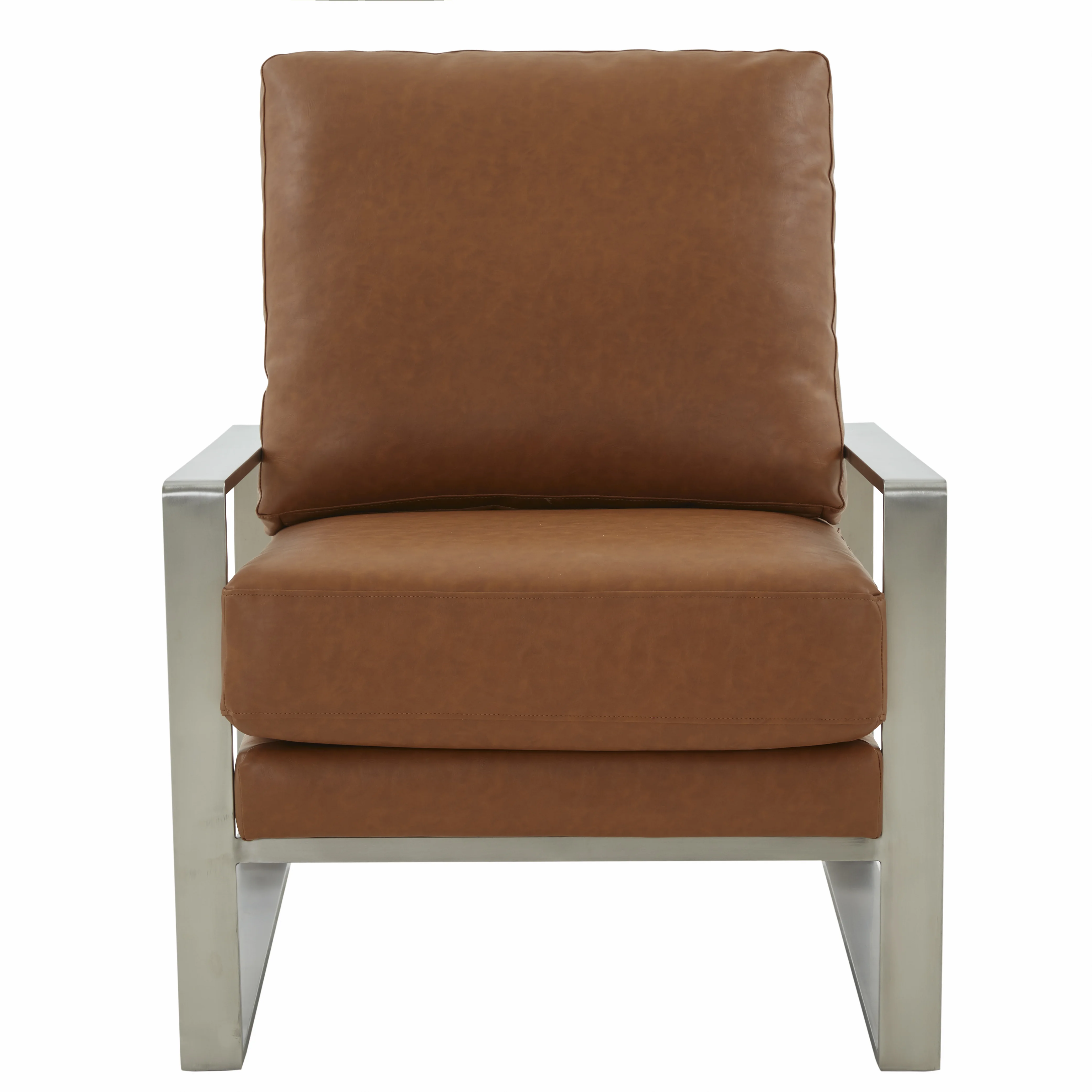 Jefferson Leather Modern Design Accent Armchair With Elegant Silver Frame