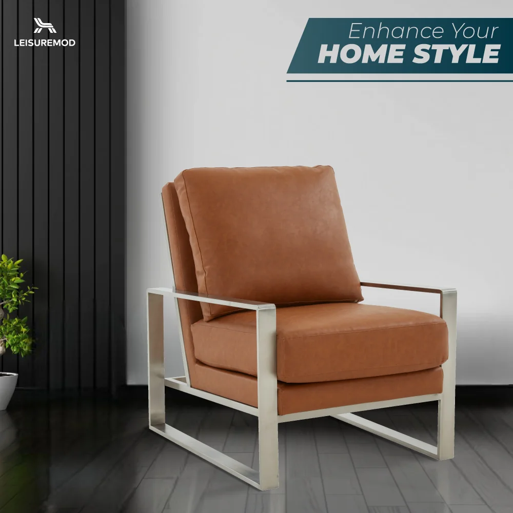Jefferson Leather Modern Design Accent Armchair With Elegant Silver Frame