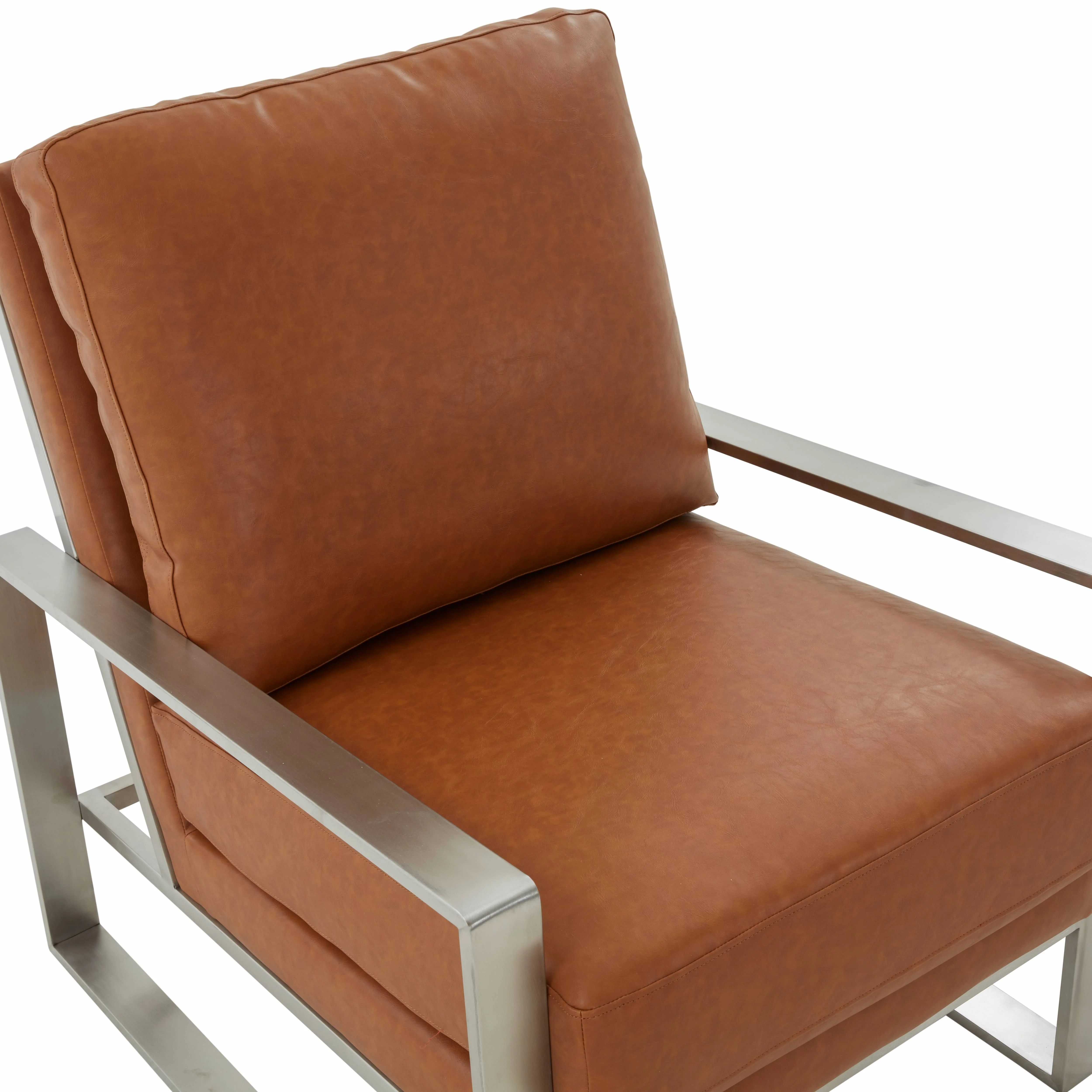 Jefferson Leather Modern Design Accent Armchair With Elegant Silver Frame