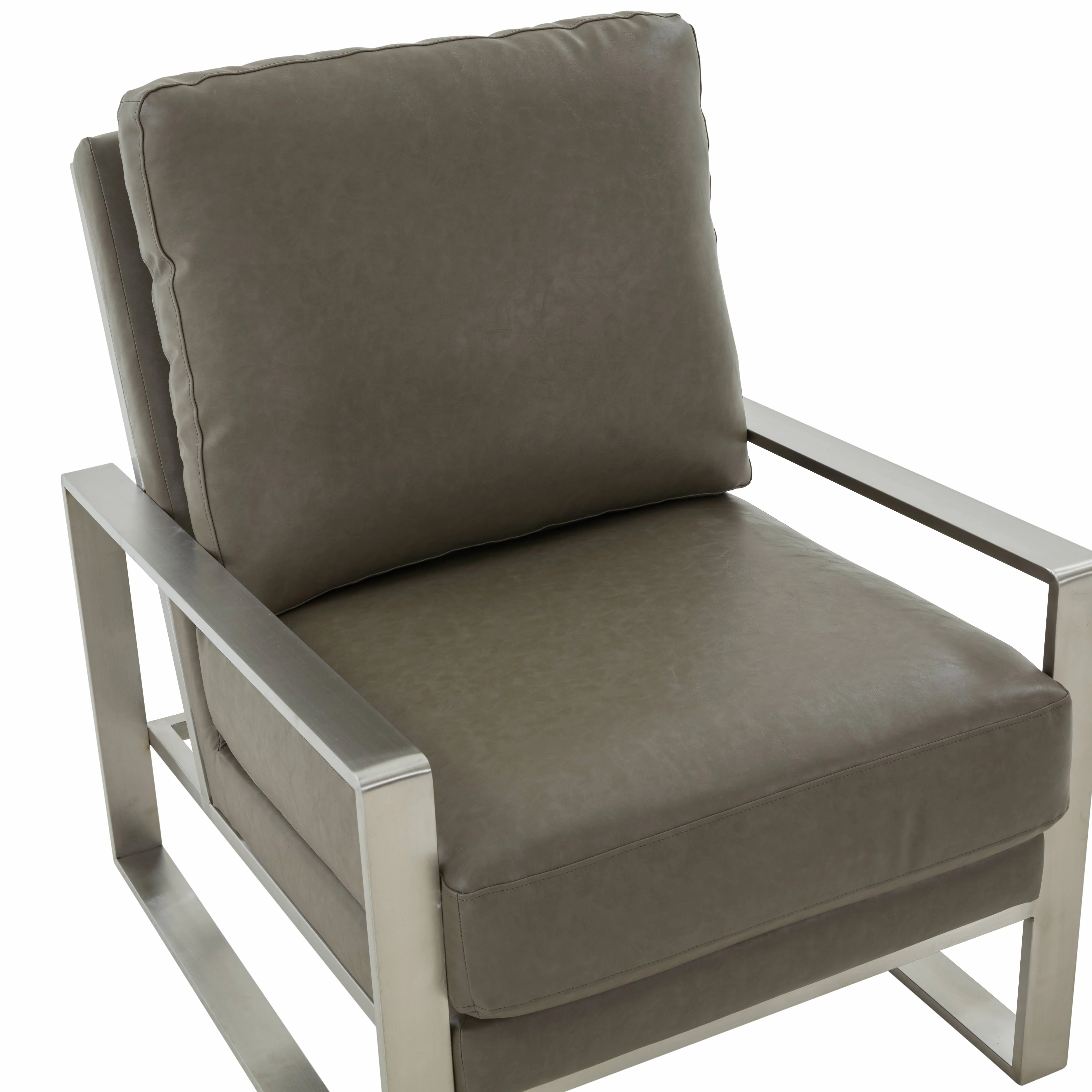 Jefferson Leather Modern Design Accent Armchair With Elegant Silver Frame