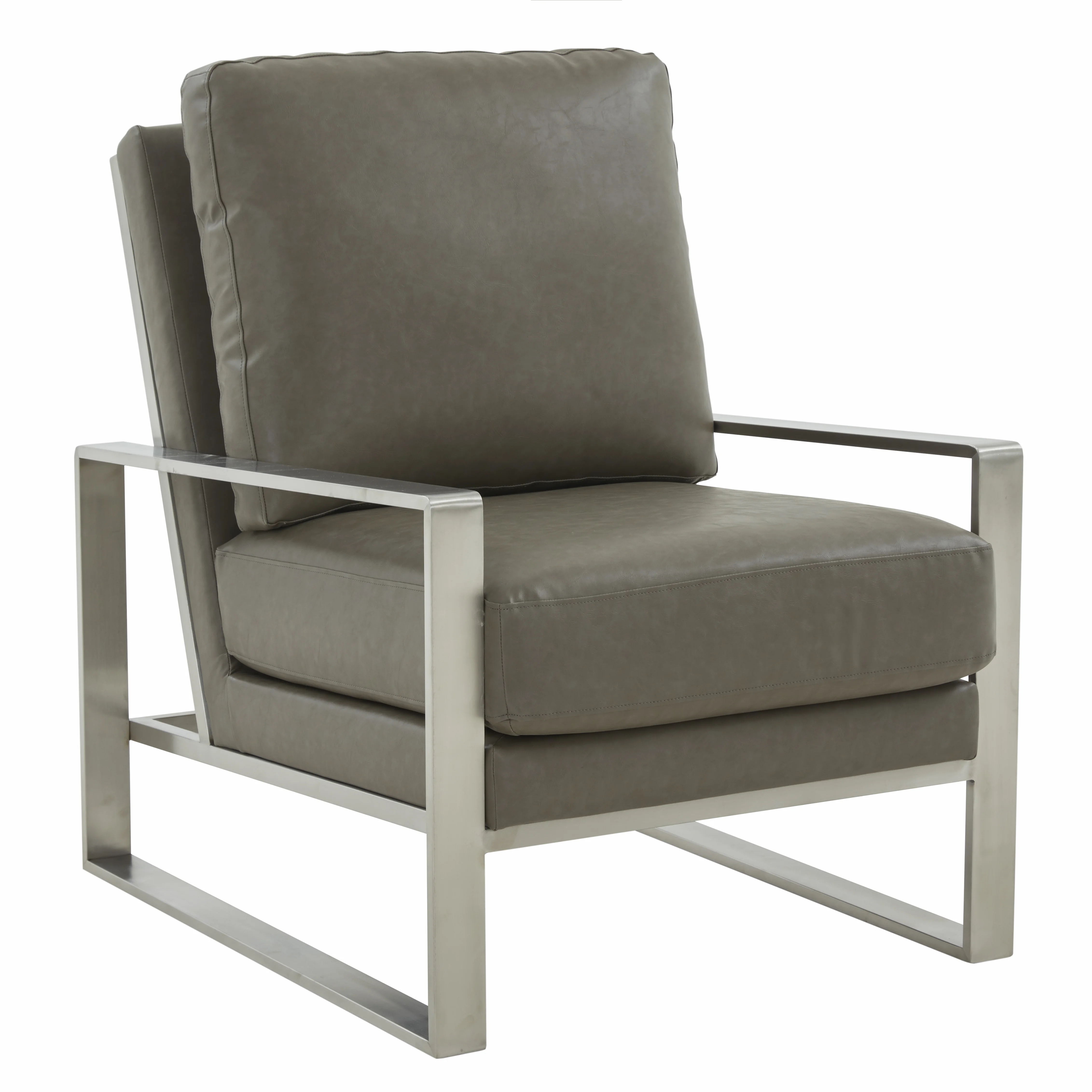 Jefferson Leather Modern Design Accent Armchair With Elegant Silver Frame