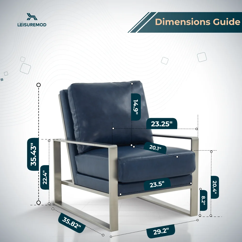 Jefferson Leather Modern Design Accent Armchair With Elegant Silver Frame