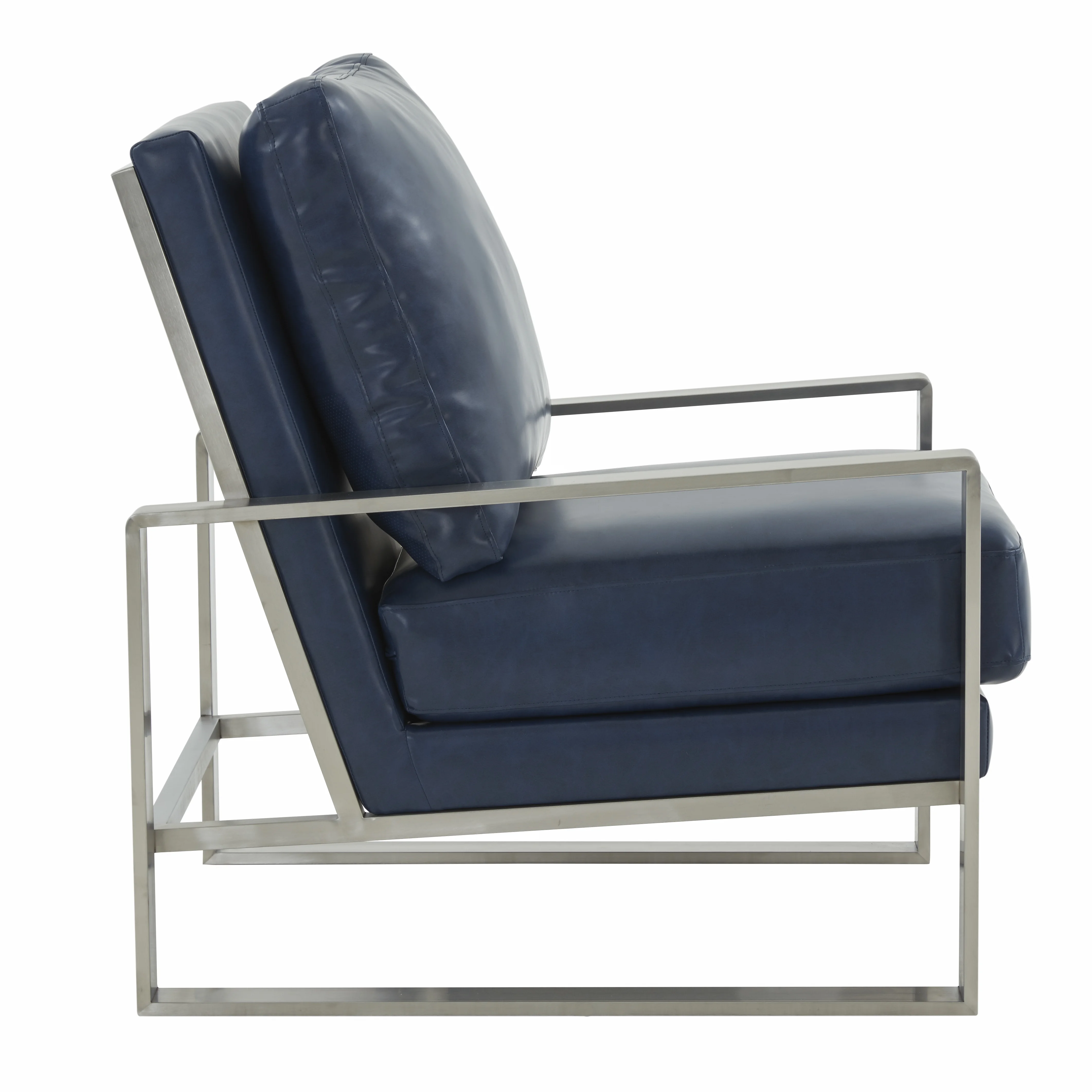 Jefferson Leather Modern Design Accent Armchair With Elegant Silver Frame