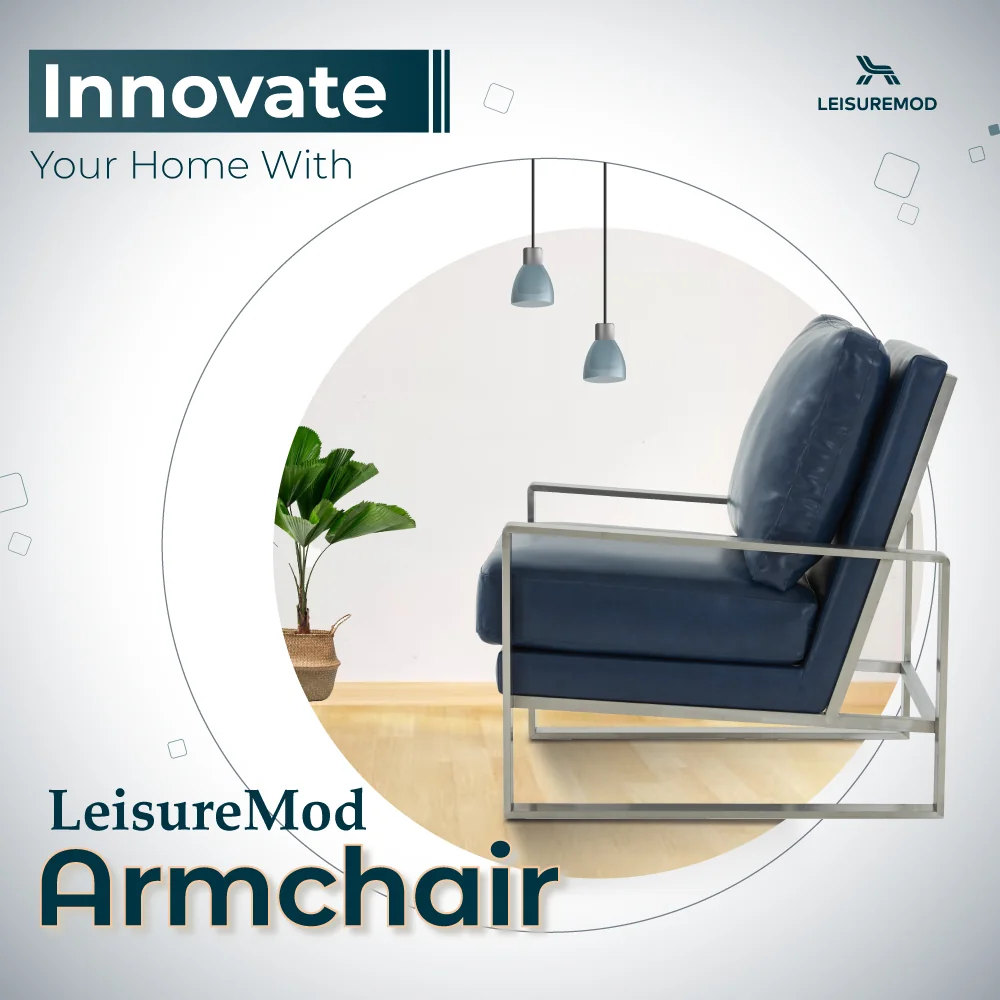 Jefferson Leather Modern Design Accent Armchair With Elegant Silver Frame