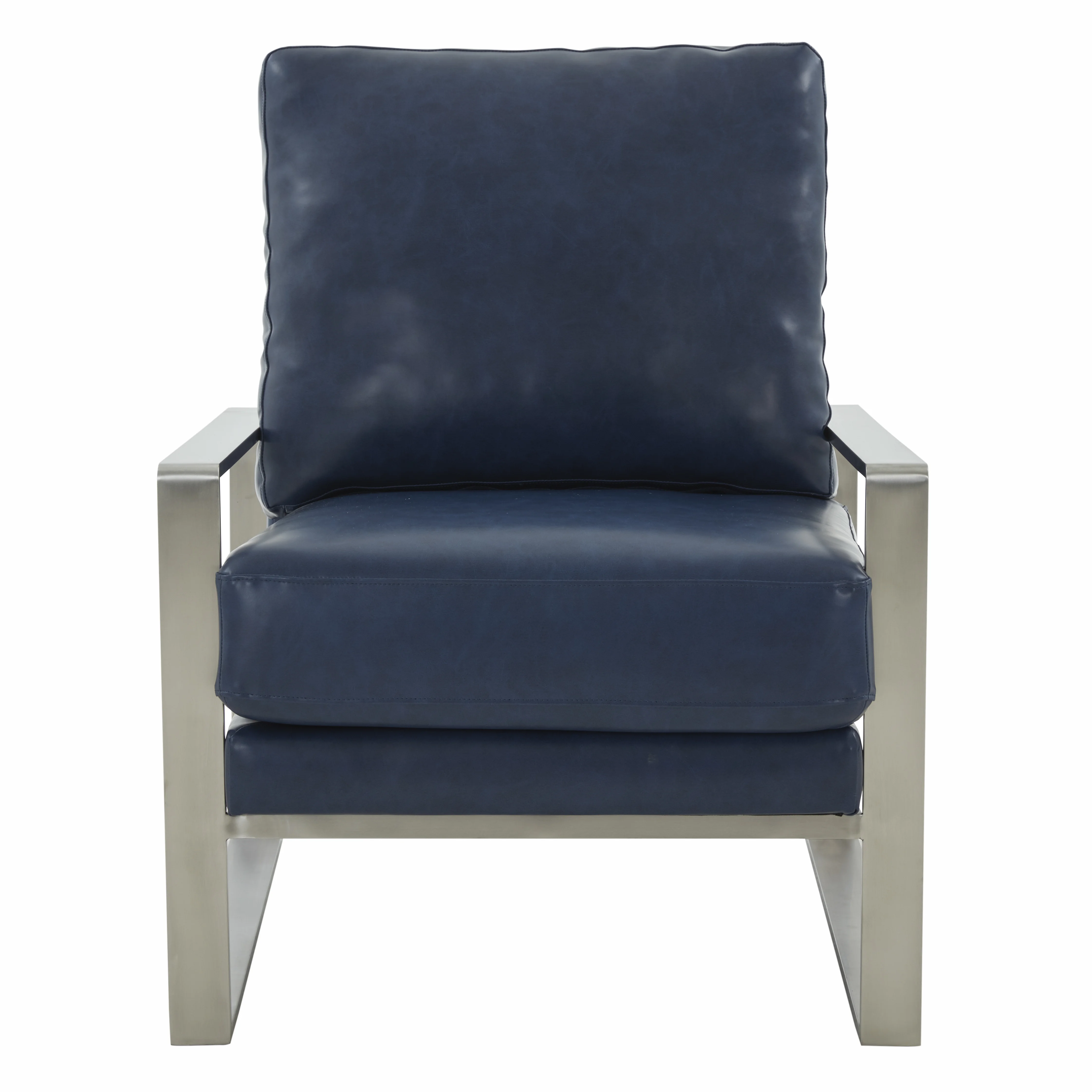 Jefferson Leather Modern Design Accent Armchair With Elegant Silver Frame