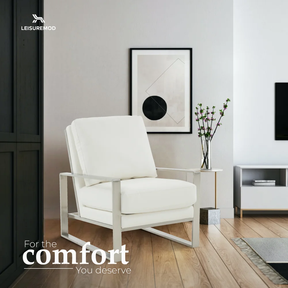 Jefferson Leather Modern Design Accent Armchair With Elegant Silver Frame