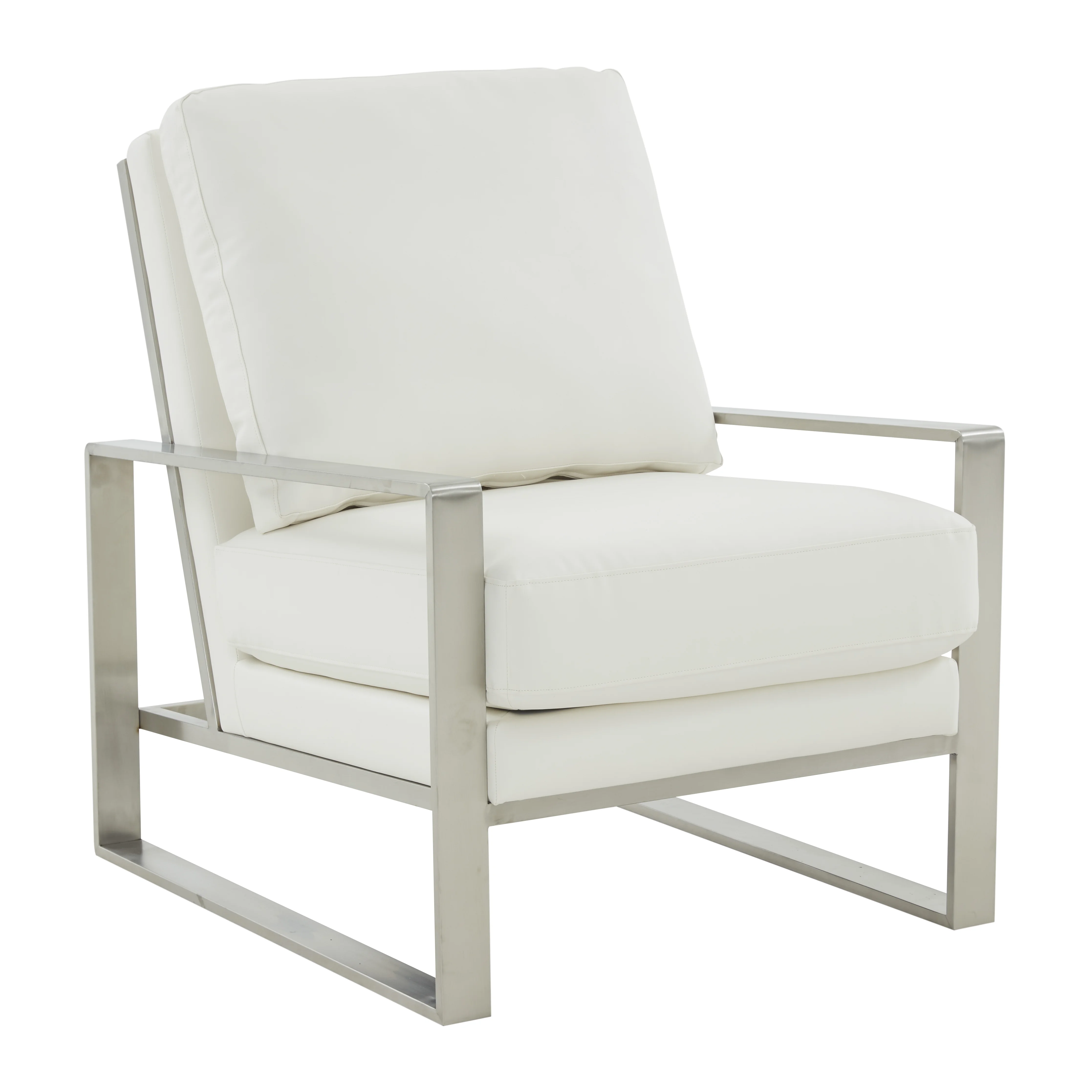 Jefferson Leather Modern Design Accent Armchair With Elegant Silver Frame