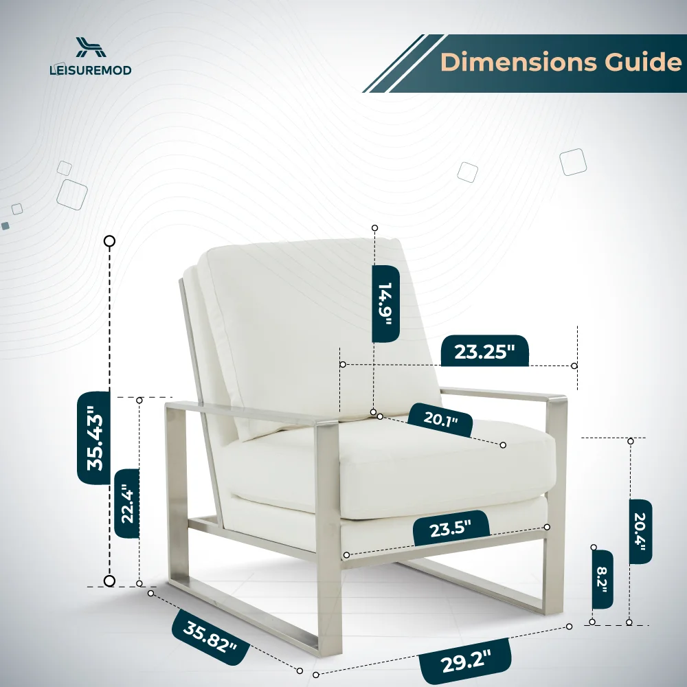 Jefferson Leather Modern Design Accent Armchair With Elegant Silver Frame