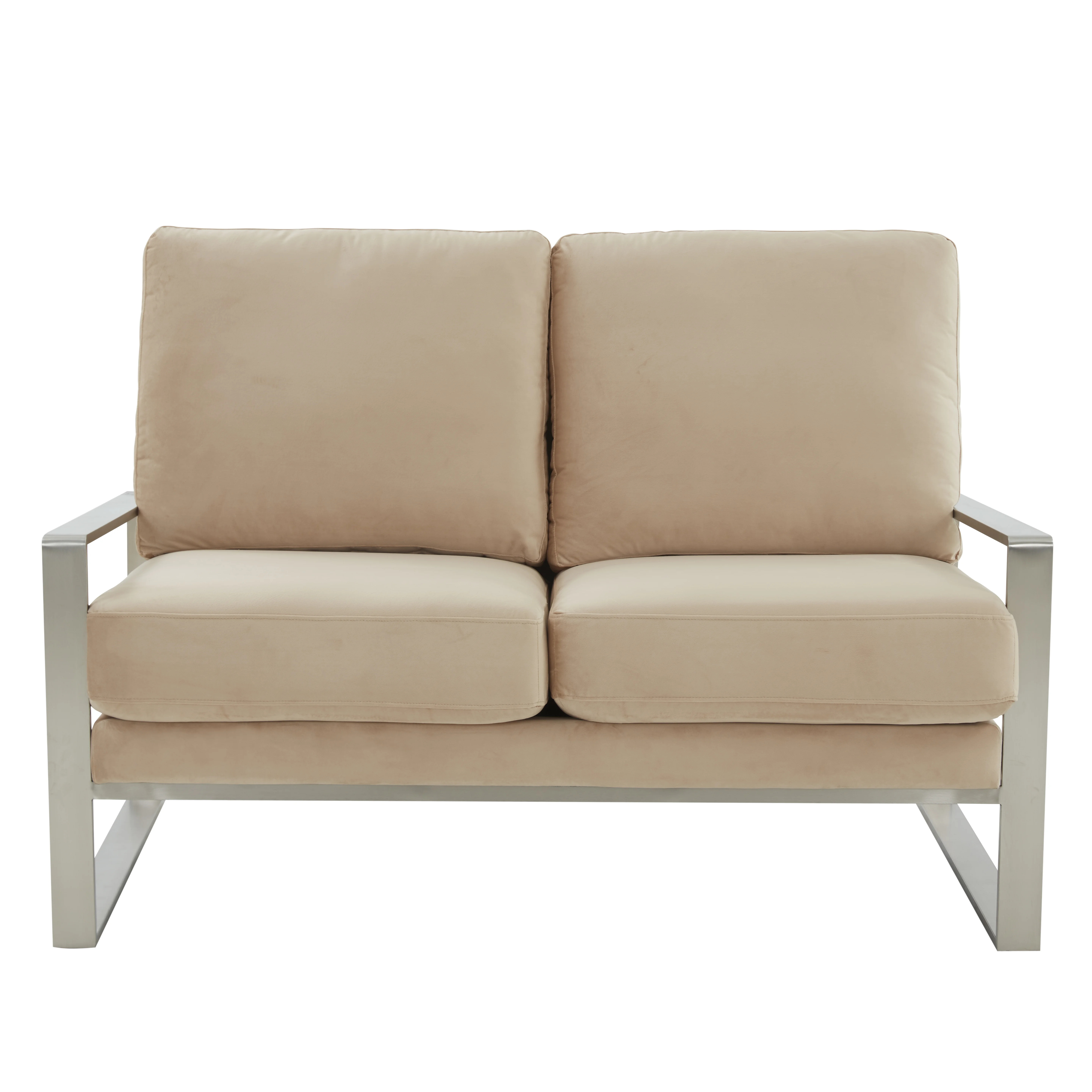 Jefferson Contemporary Modern Velvet Loveseat With Silver Frame