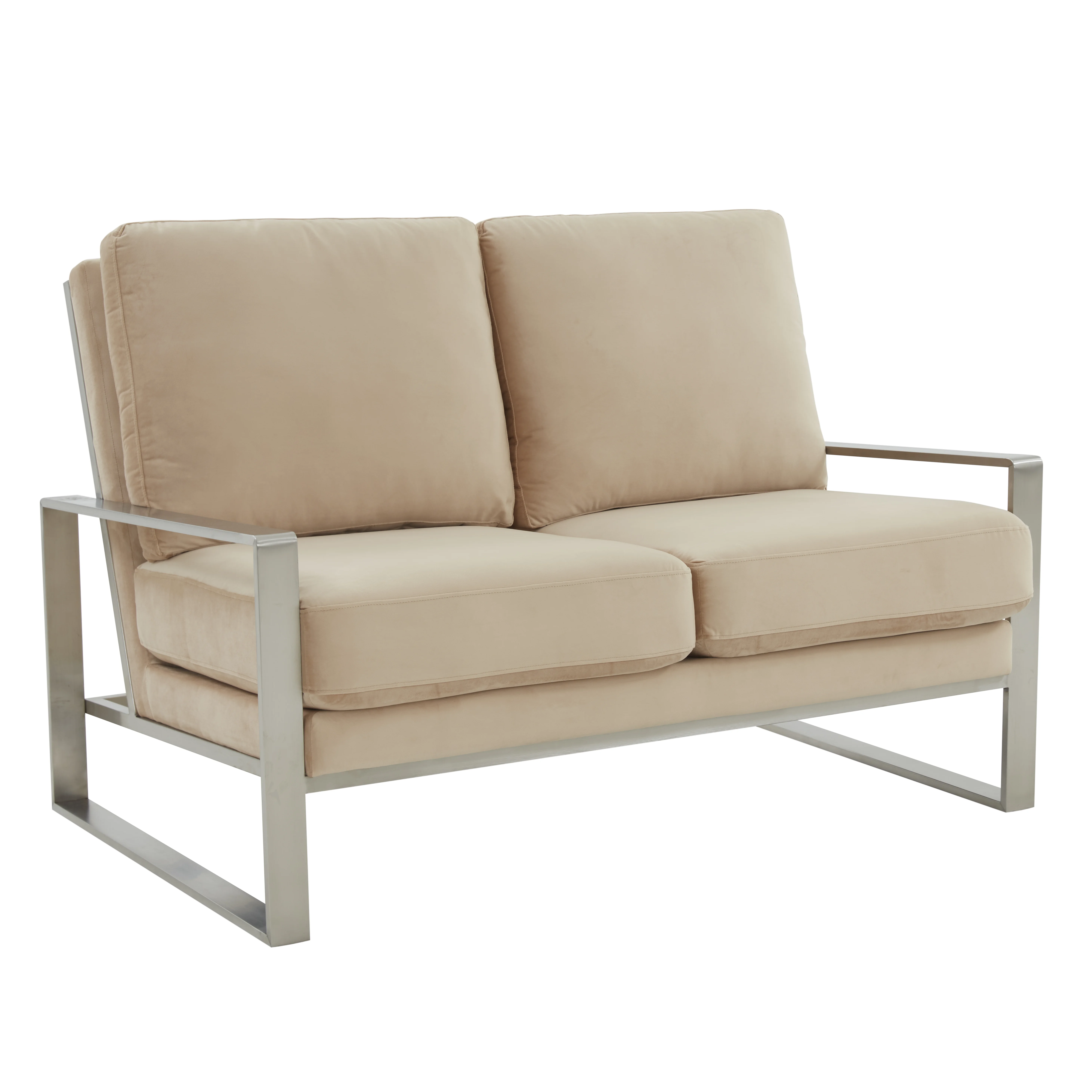 Jefferson Contemporary Modern Velvet Loveseat With Silver Frame