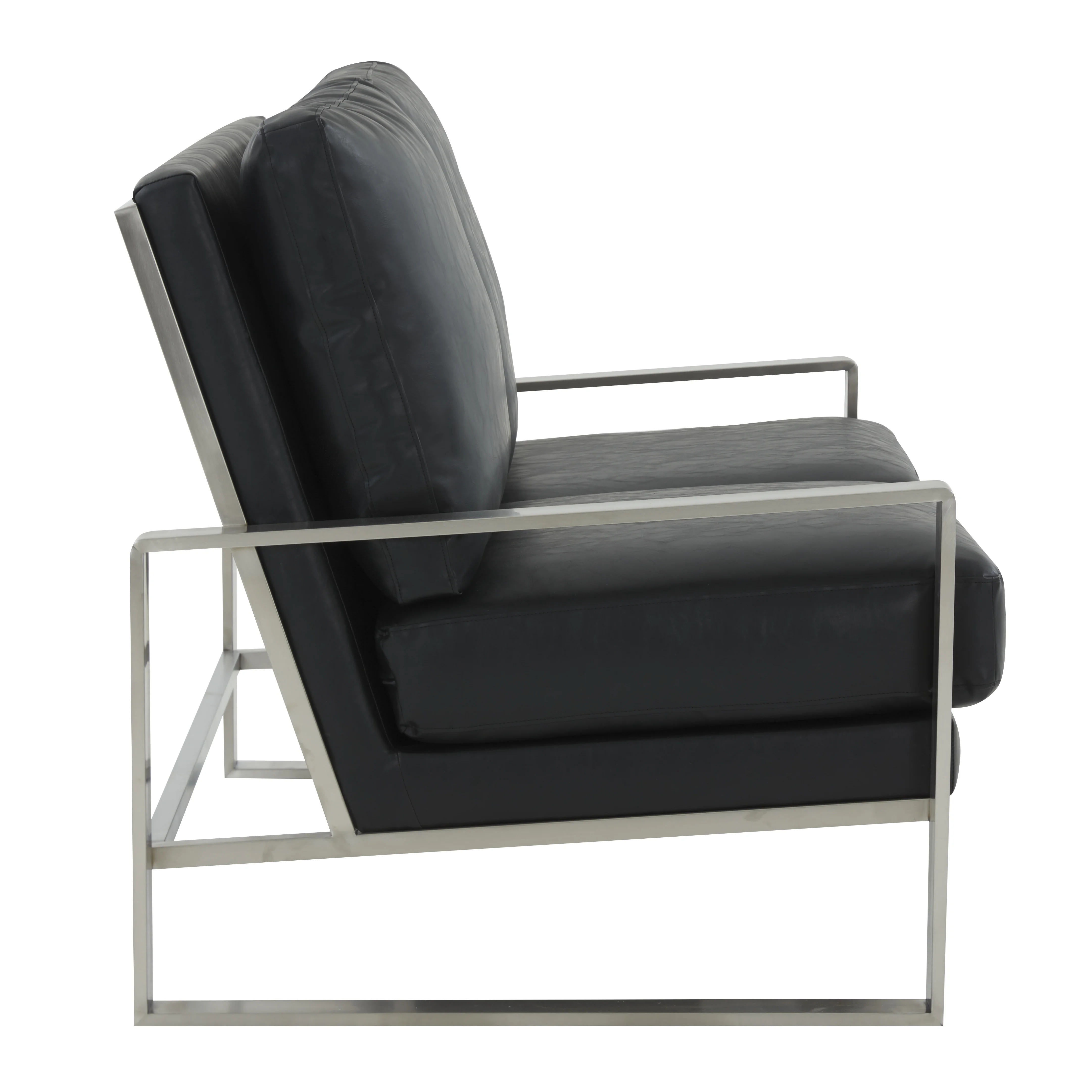 Jefferson Contemporary Modern Faux Leather Loveseat With Silver Frame