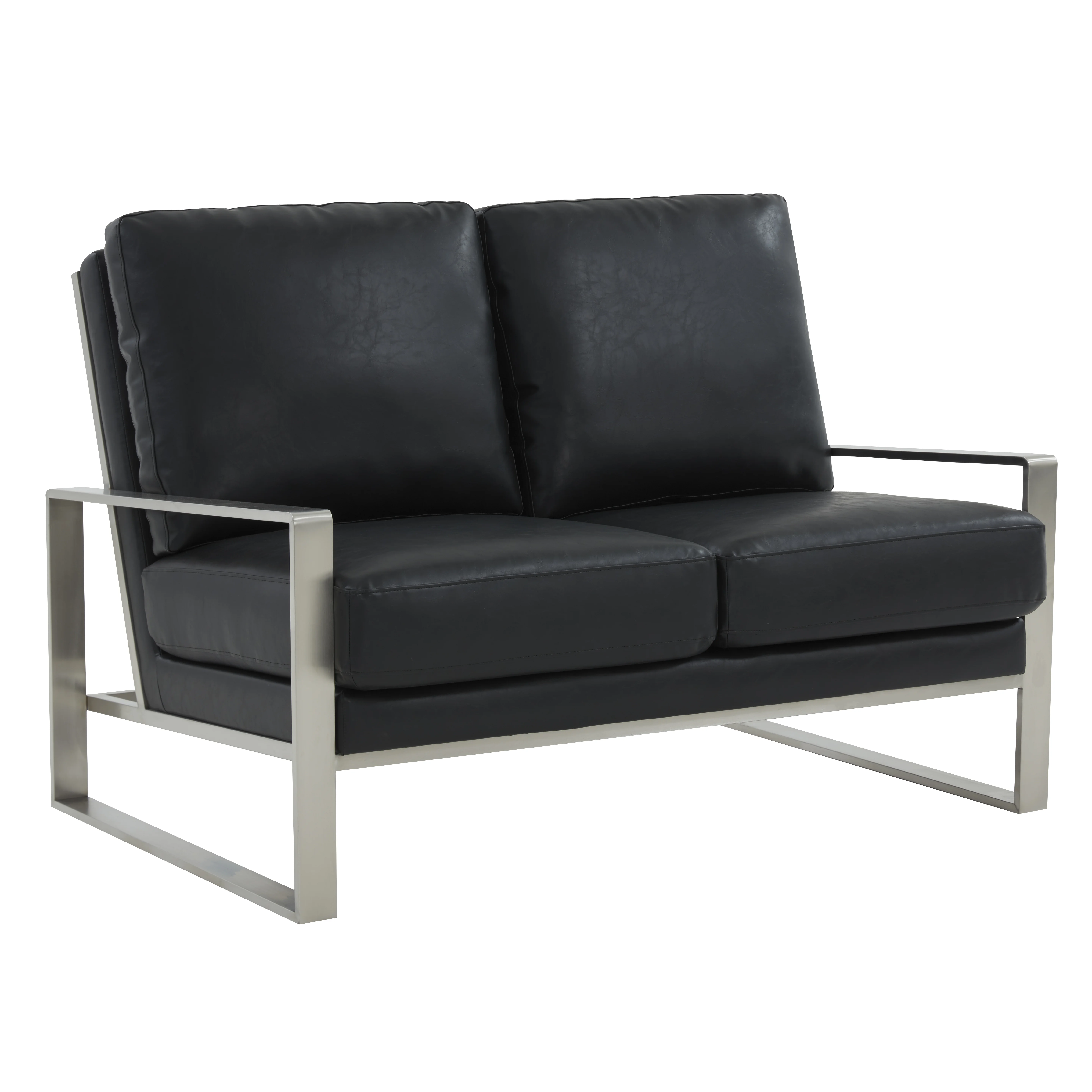 Jefferson Contemporary Modern Faux Leather Loveseat With Silver Frame