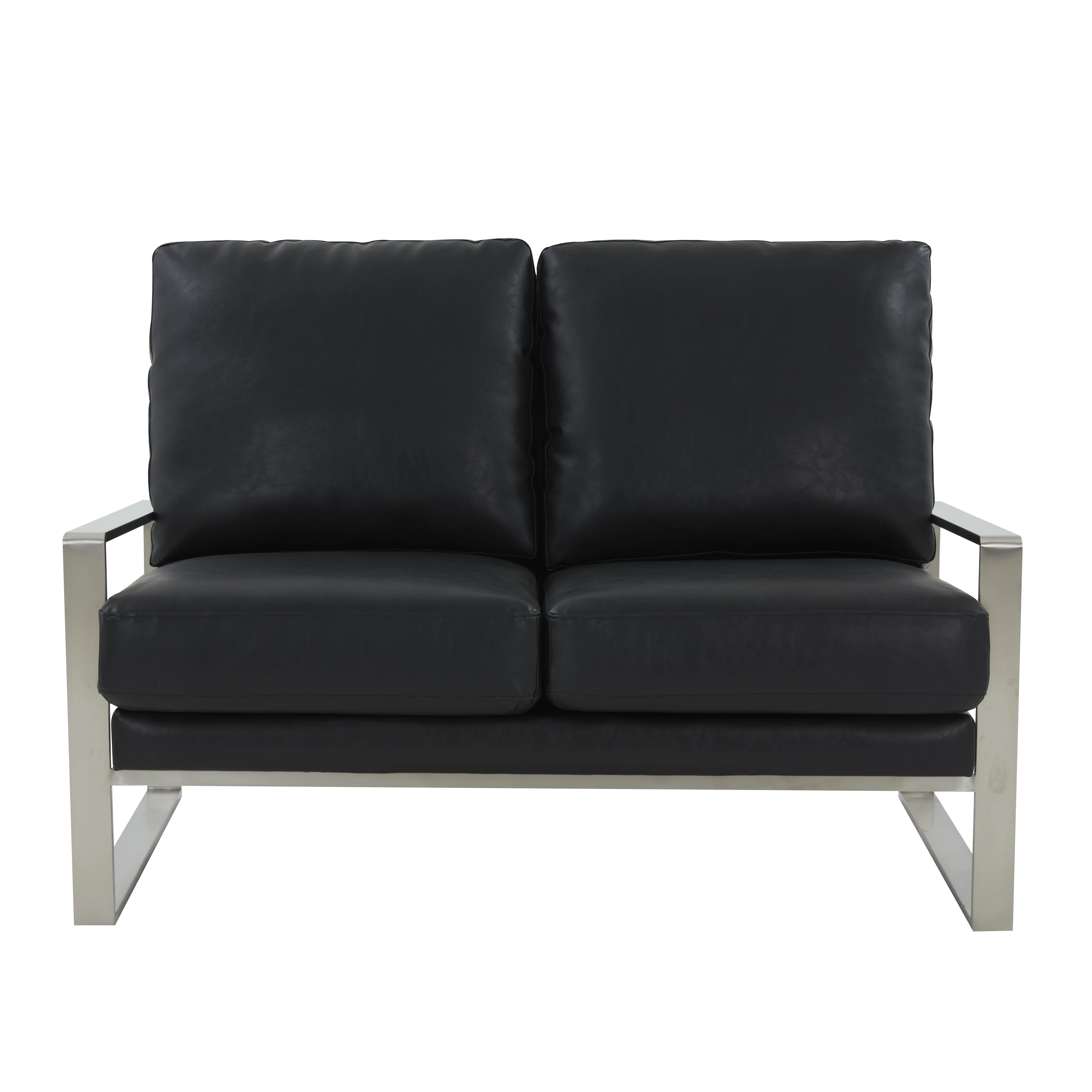 Jefferson Contemporary Modern Faux Leather Loveseat With Silver Frame