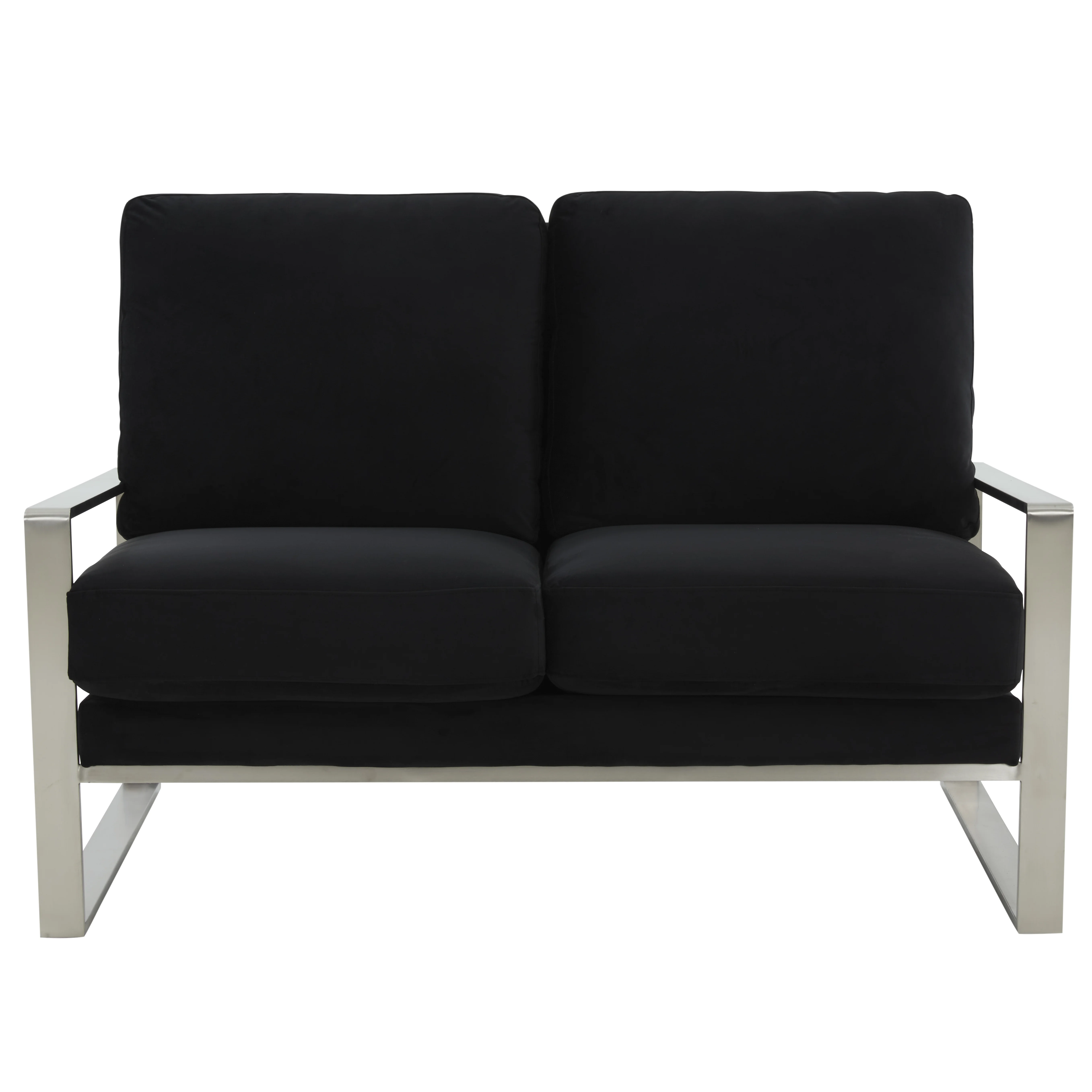 Jefferson Contemporary Modern Velvet Loveseat With Silver Frame