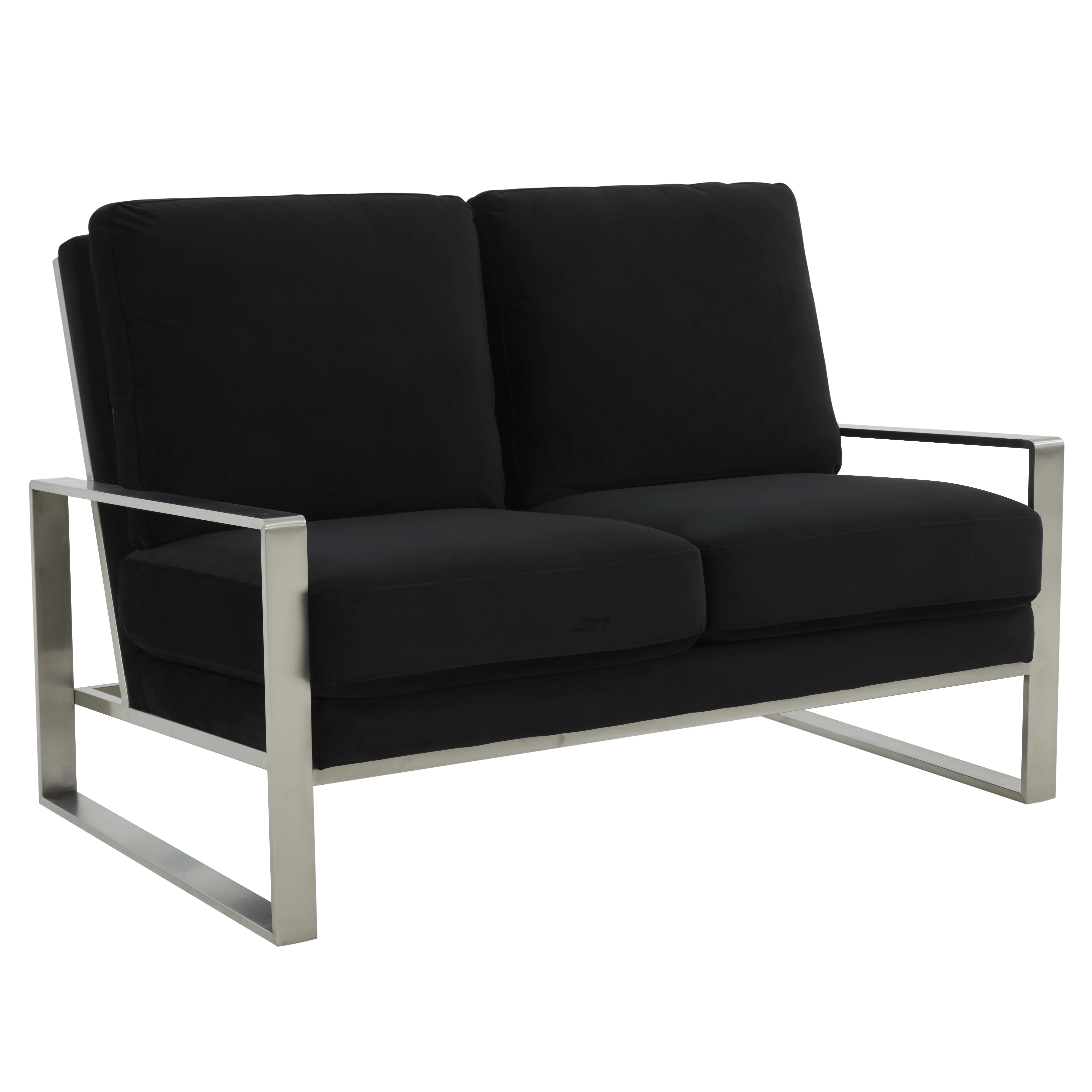 Jefferson Contemporary Modern Velvet Loveseat With Silver Frame