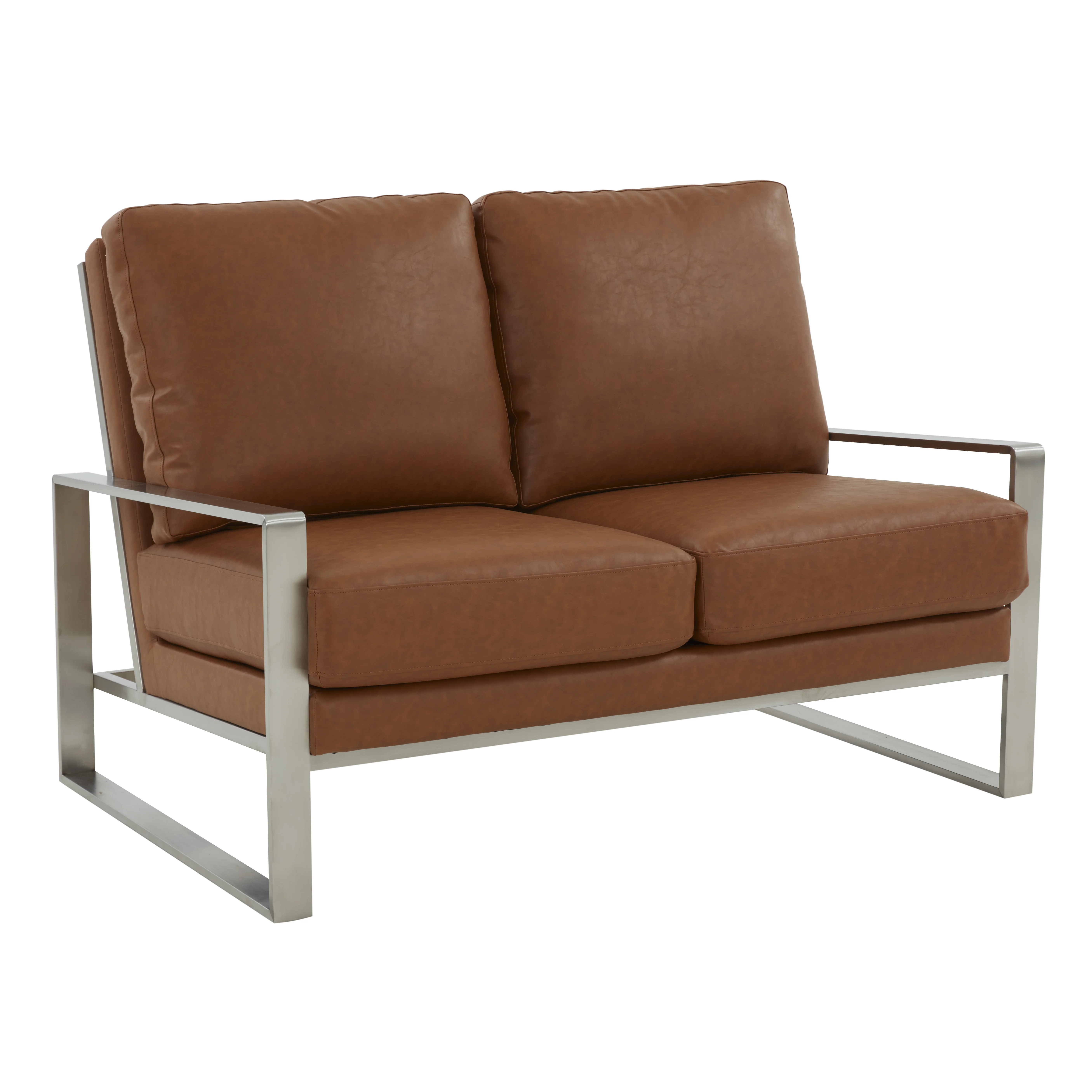 Jefferson Contemporary Modern Faux Leather Loveseat With Silver Frame