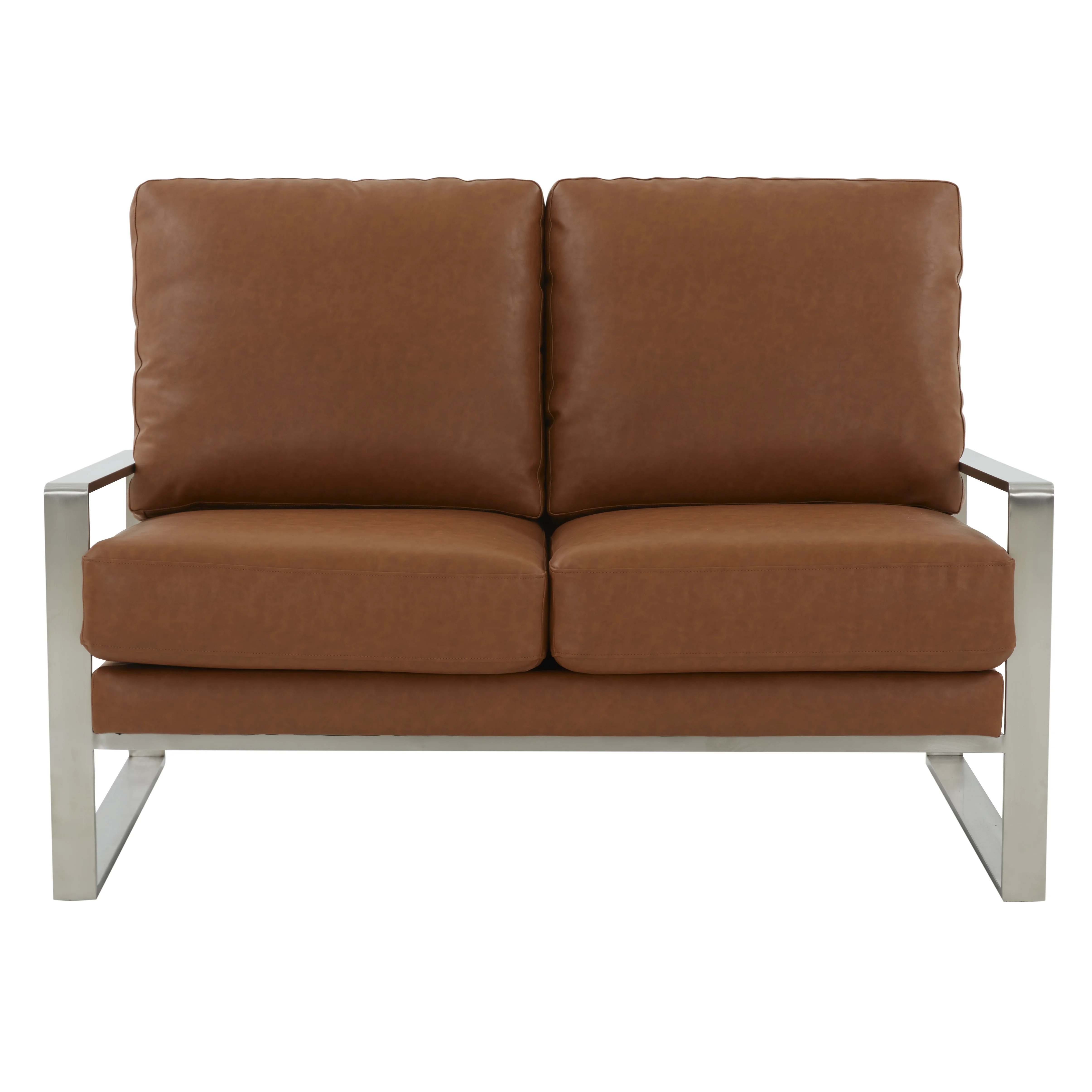 Jefferson Contemporary Modern Faux Leather Loveseat With Silver Frame