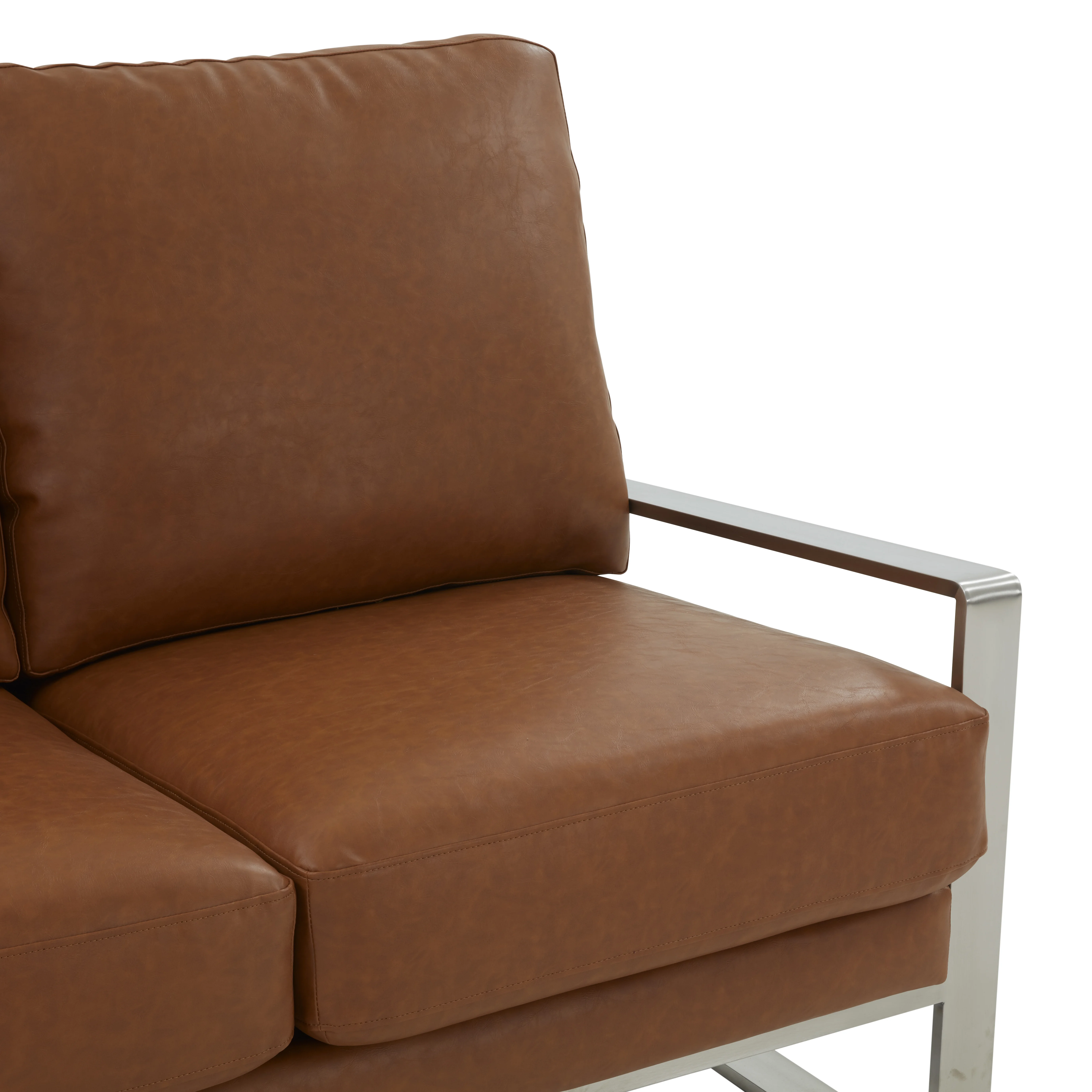 Jefferson Contemporary Modern Faux Leather Loveseat With Silver Frame