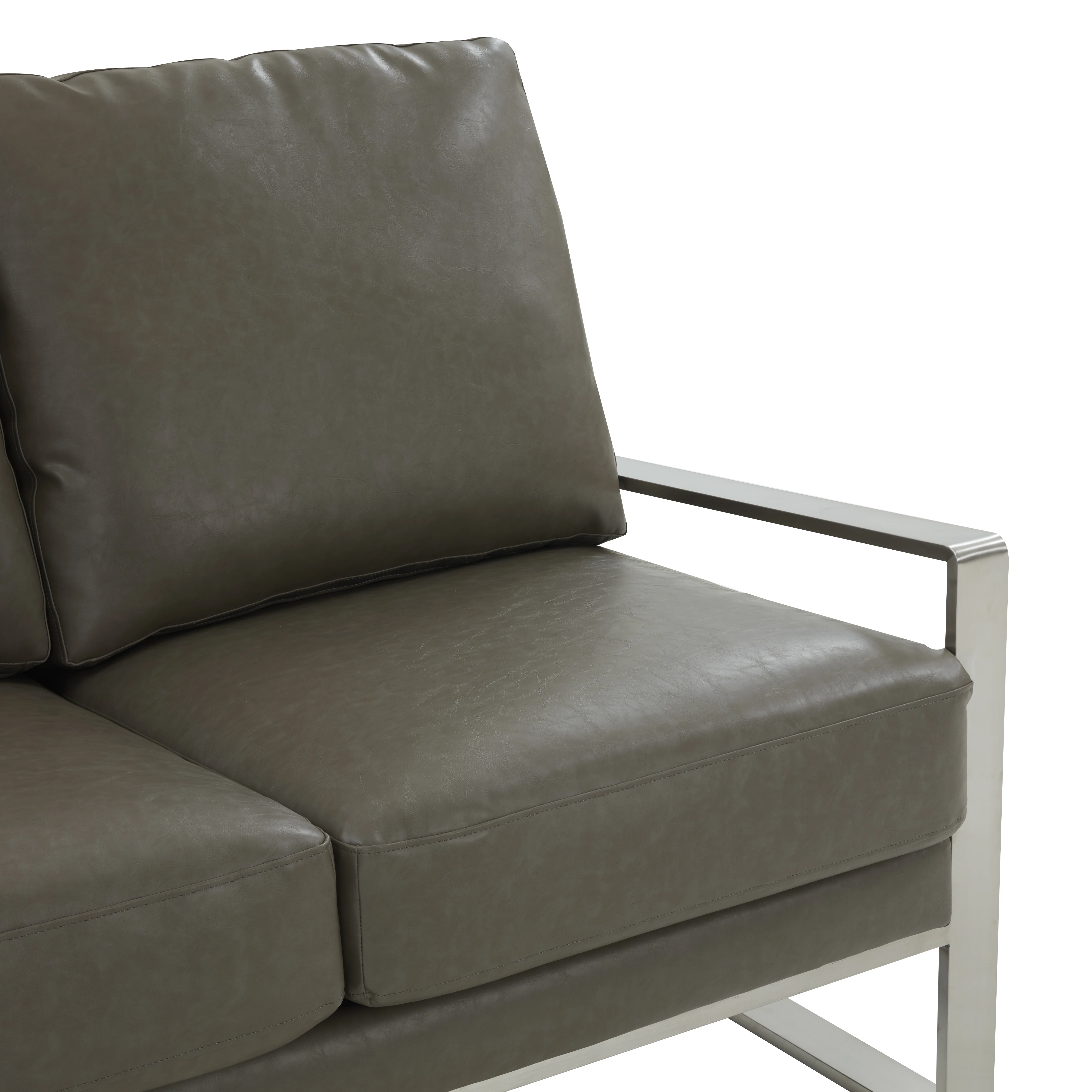 Jefferson Contemporary Modern Faux Leather Loveseat With Silver Frame