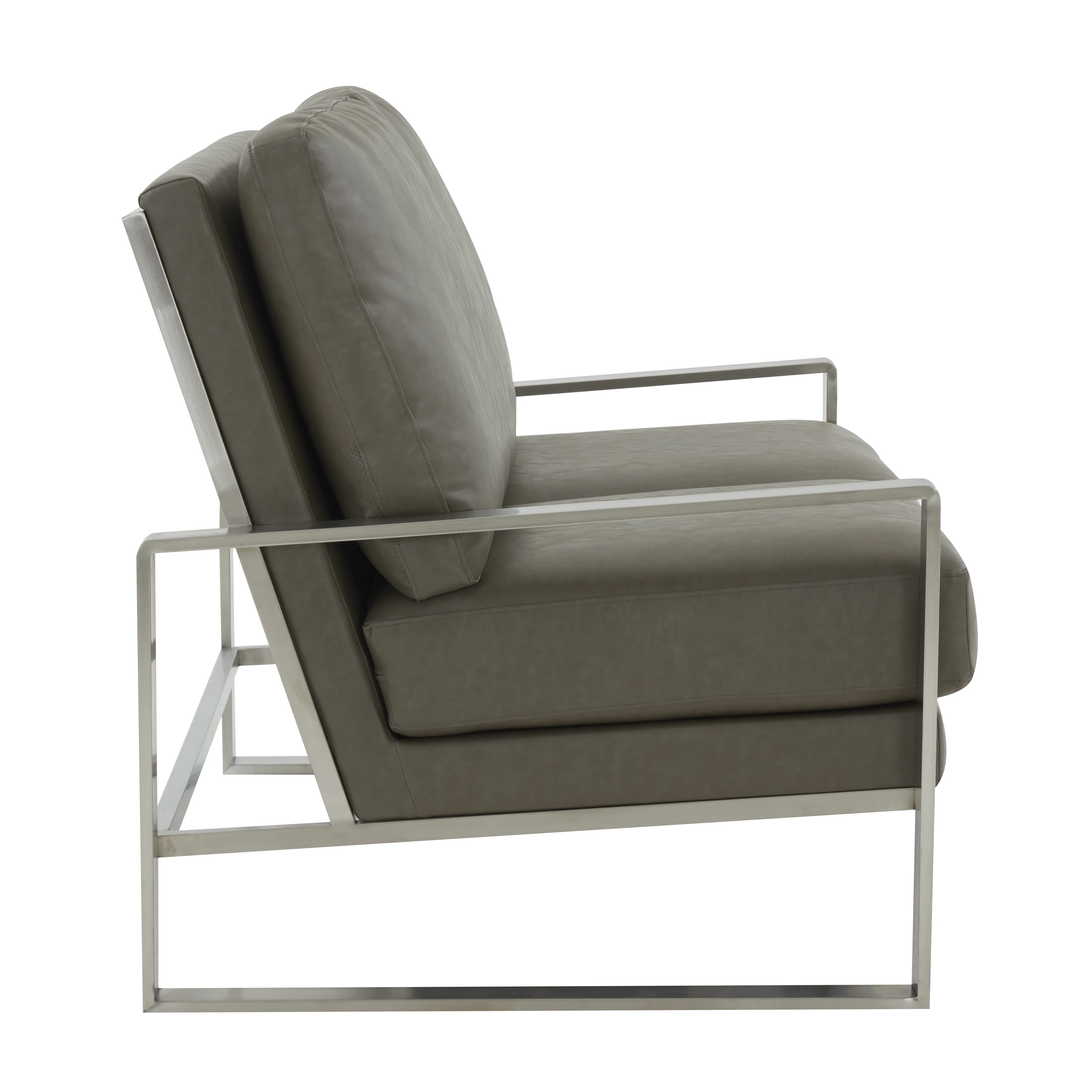 Jefferson Contemporary Modern Faux Leather Loveseat With Silver Frame
