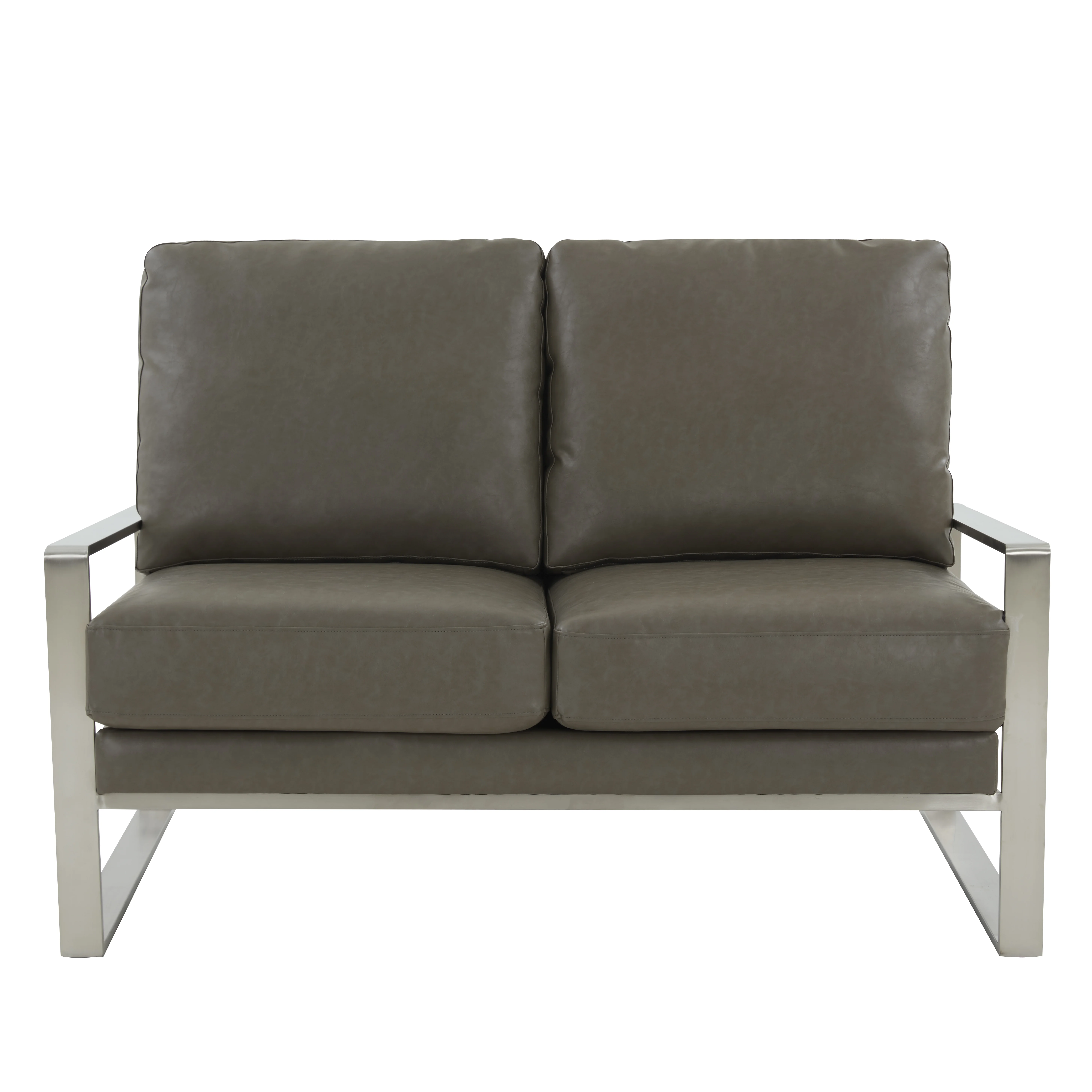 Jefferson Contemporary Modern Faux Leather Loveseat With Silver Frame
