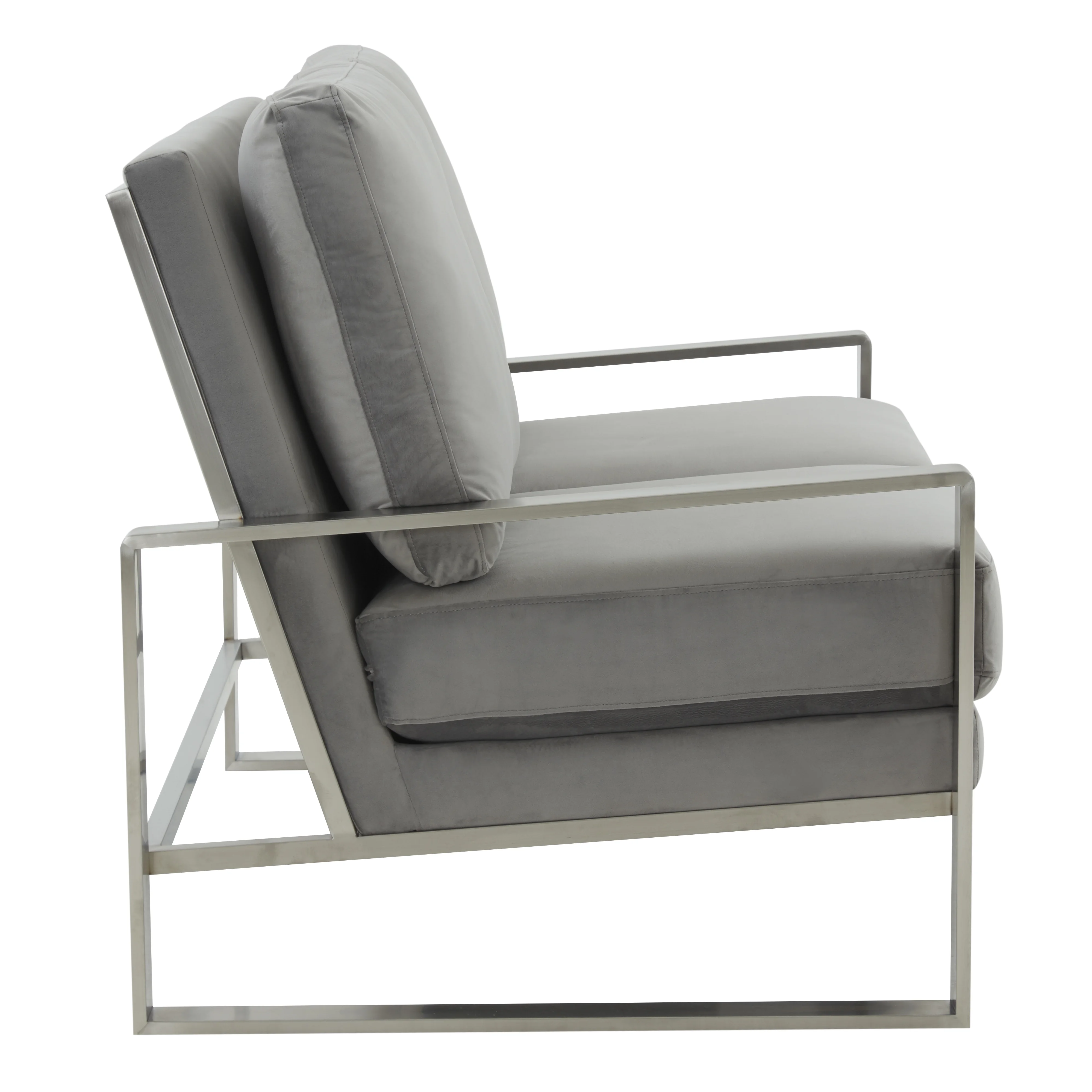 Jefferson Contemporary Modern Velvet Loveseat With Silver Frame