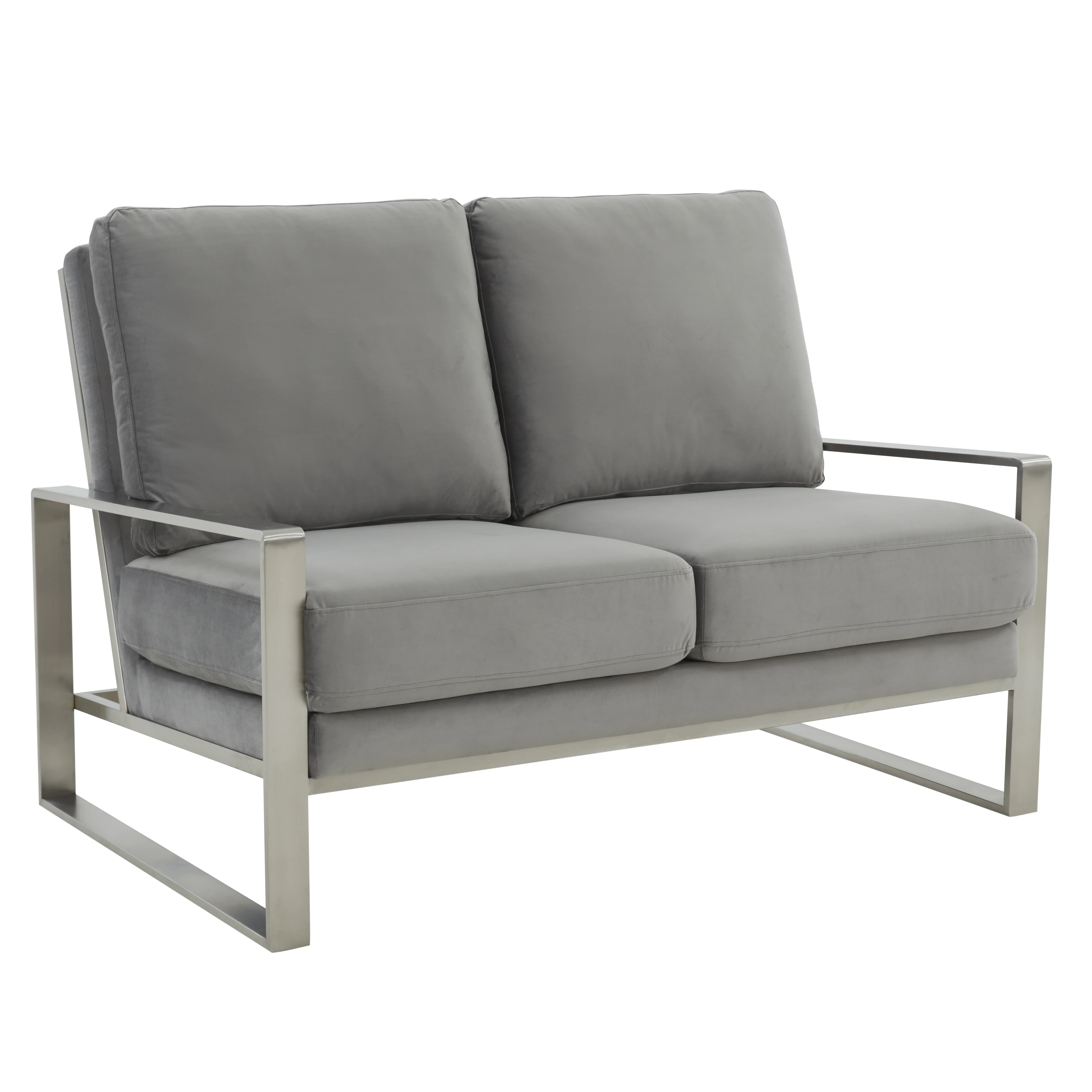 Jefferson Contemporary Modern Velvet Loveseat With Silver Frame