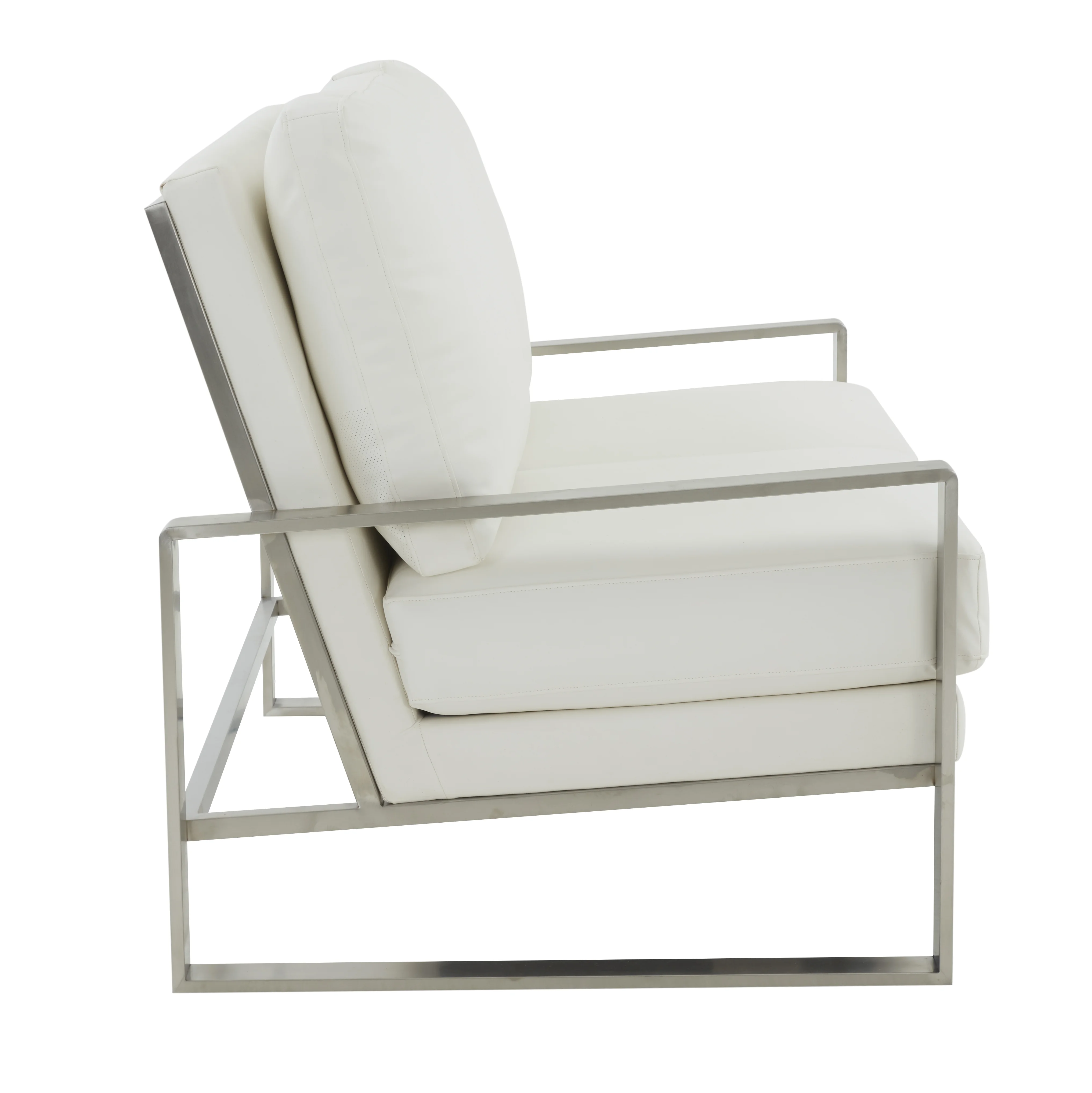 Jefferson Contemporary Modern Faux Leather Loveseat With Silver Frame