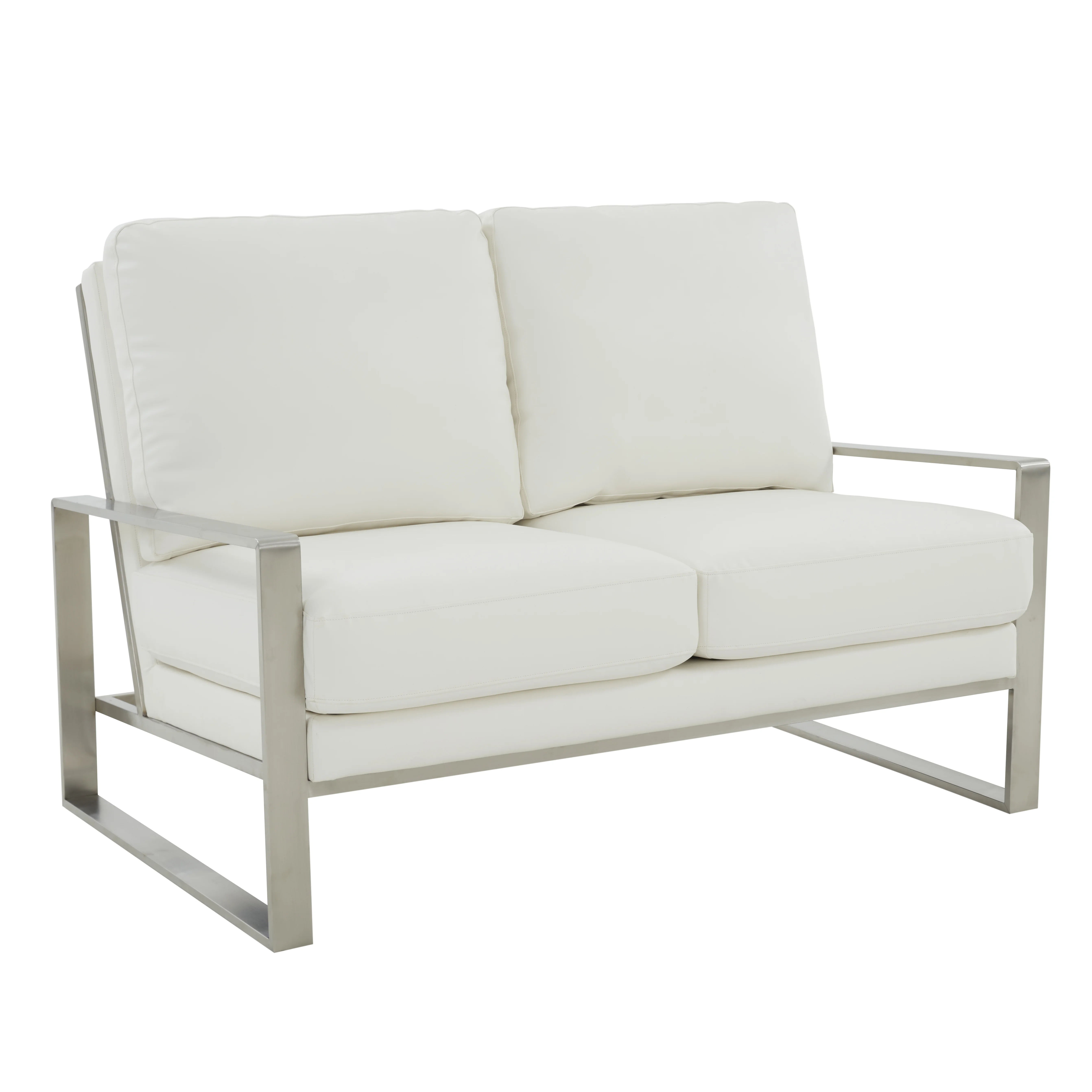 Jefferson Contemporary Modern Faux Leather Loveseat With Silver Frame