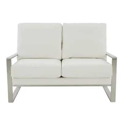 Jefferson Contemporary Modern Faux Leather Loveseat With Silver Frame
