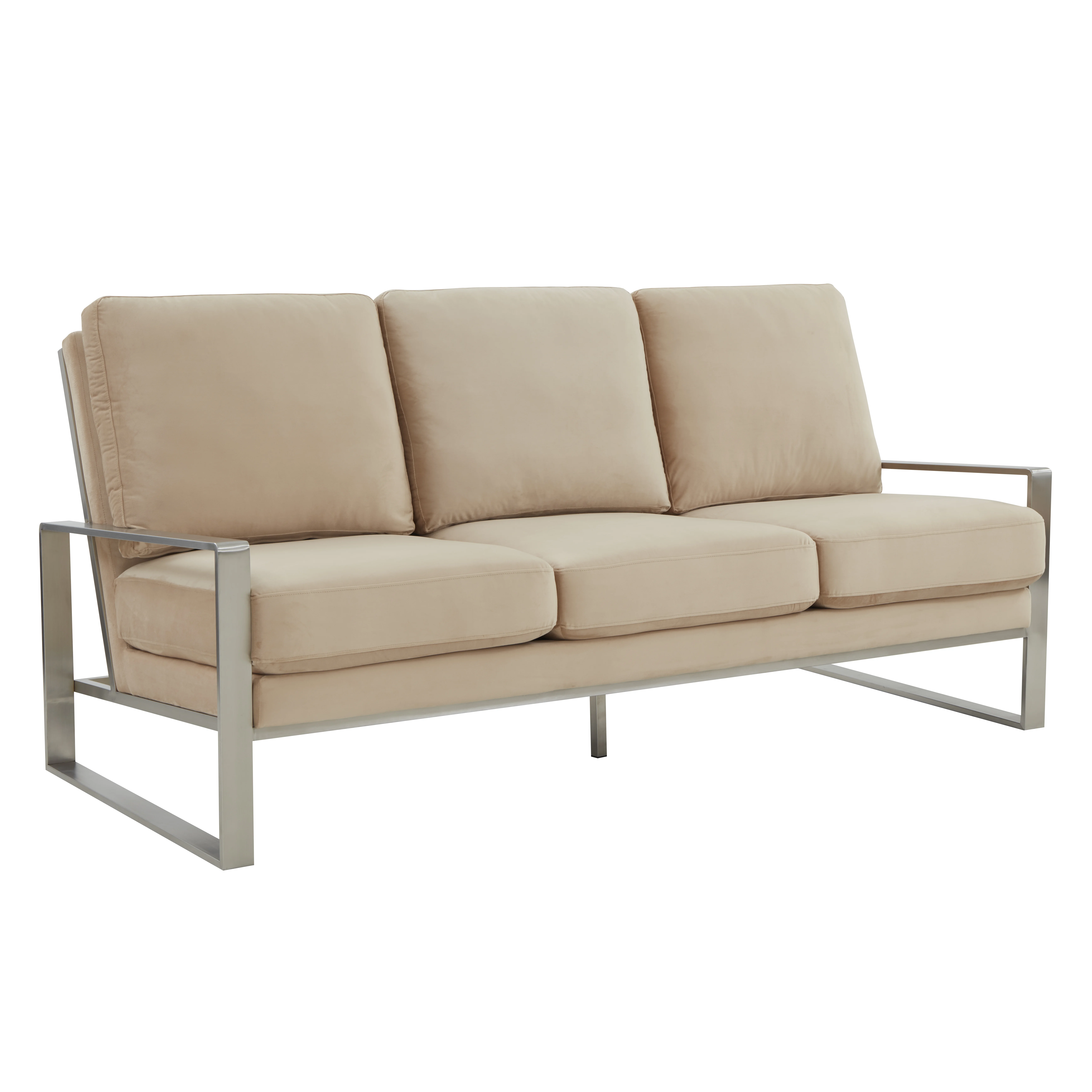 Jefferson Contemporary Modern Design Velvet Sofa With Silver Frame