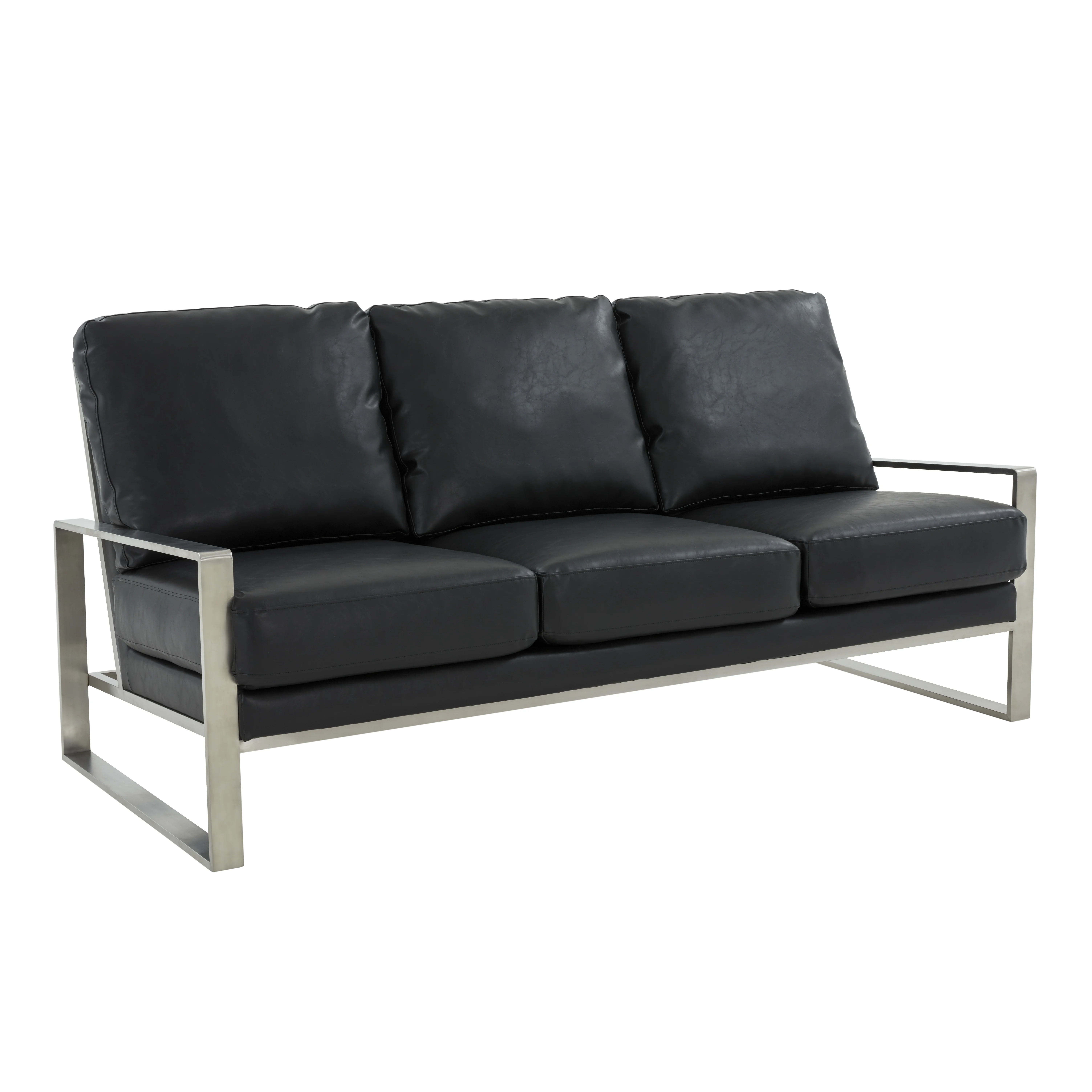 Jefferson Contemporary Modern Design Leather Sofa With Silver Frame
