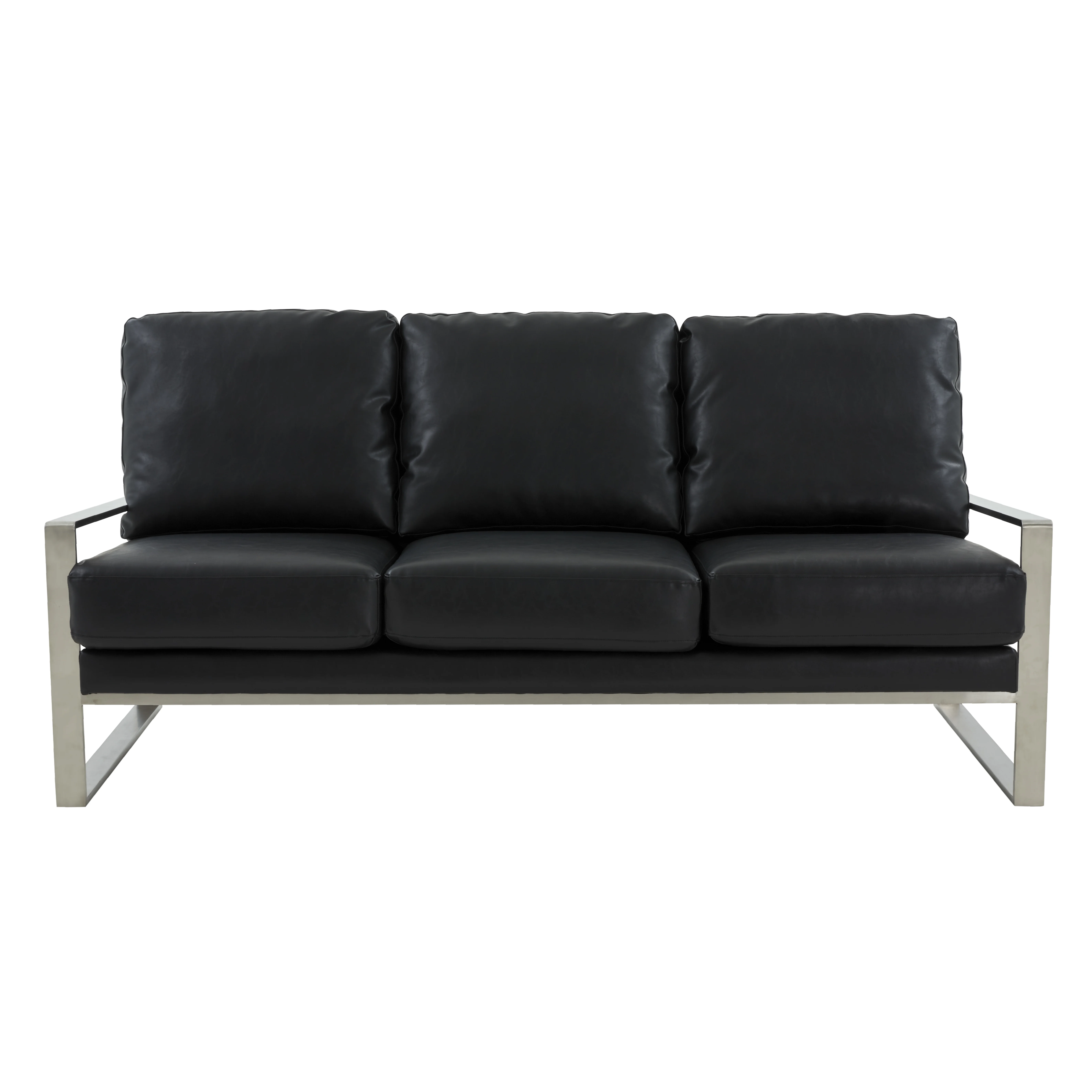 Jefferson Contemporary Modern Design Leather Sofa With Silver Frame