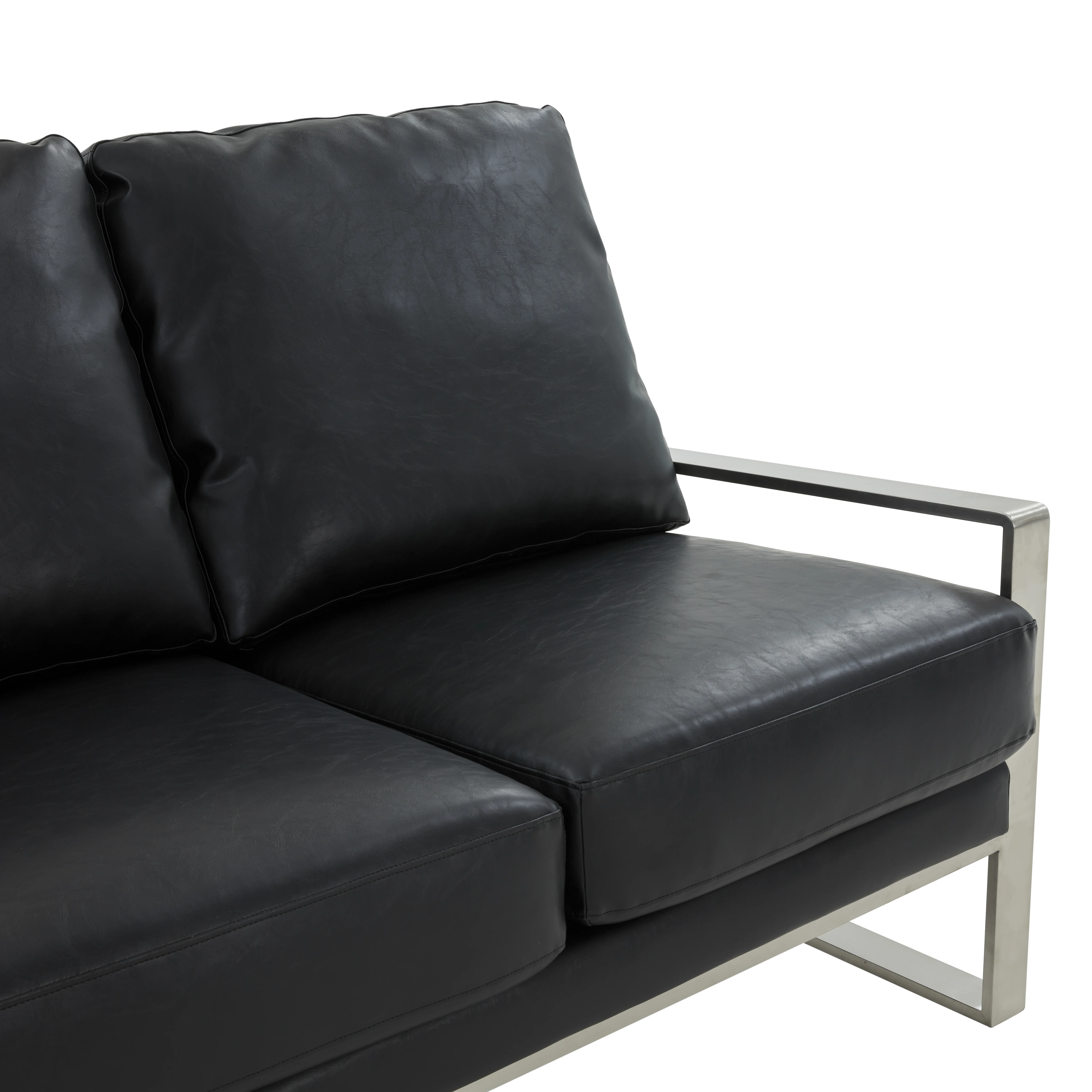 Jefferson Contemporary Modern Design Leather Sofa With Silver Frame