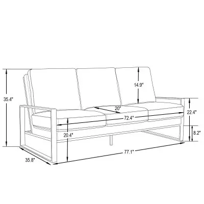 Jefferson Contemporary Modern Design Leather Sofa With Silver Frame