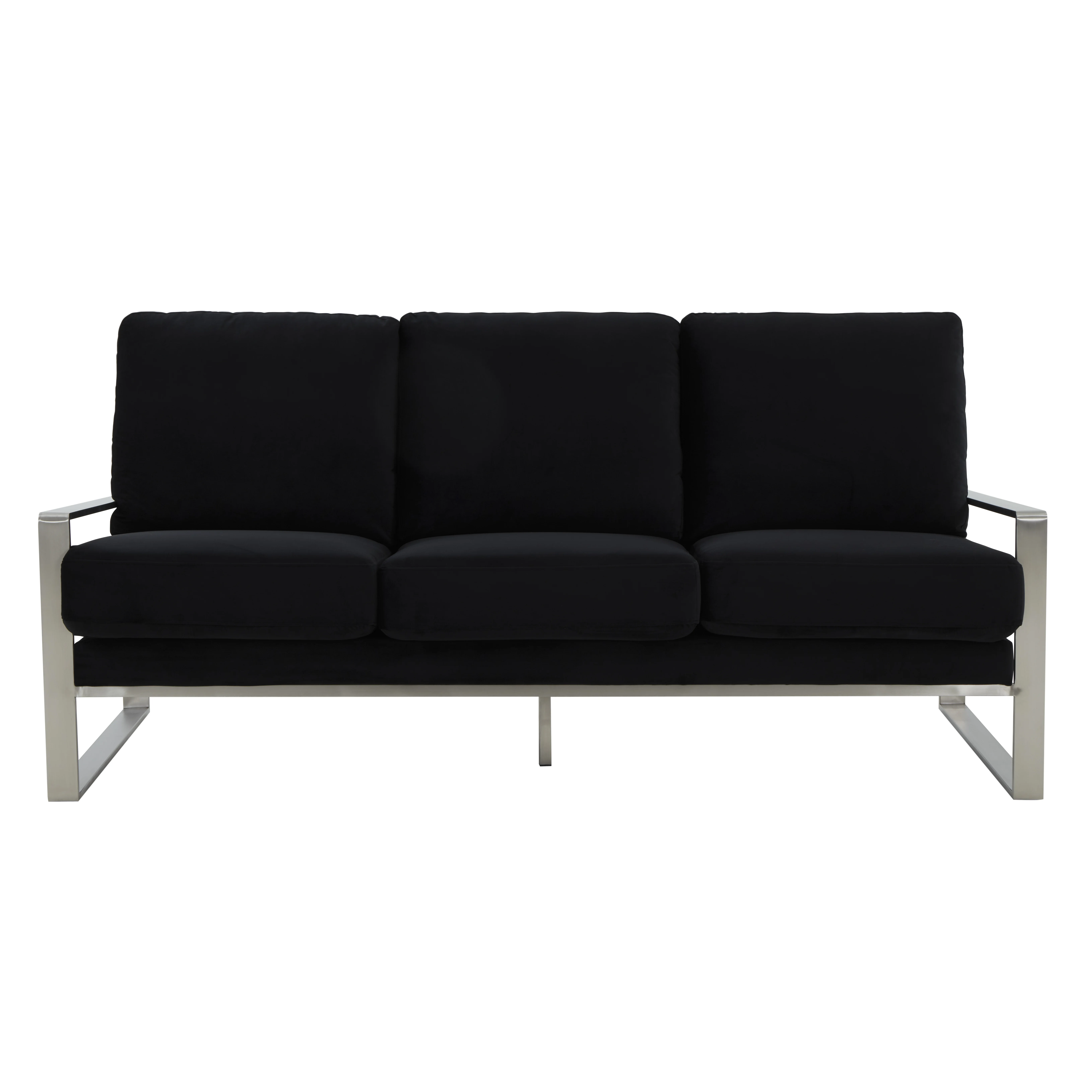 Jefferson Contemporary Modern Design Velvet Sofa With Silver Frame
