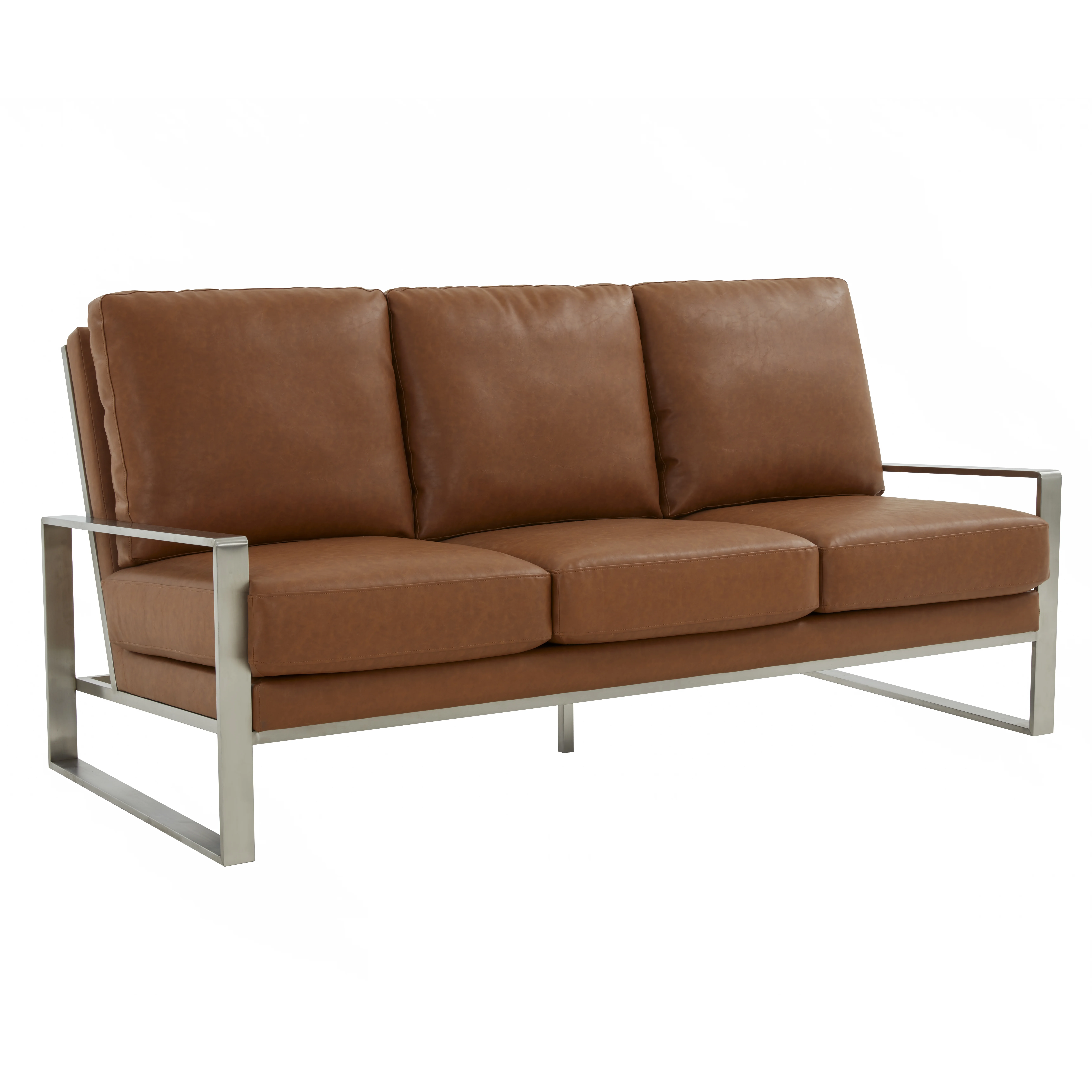 Jefferson Contemporary Modern Design Leather Sofa With Silver Frame