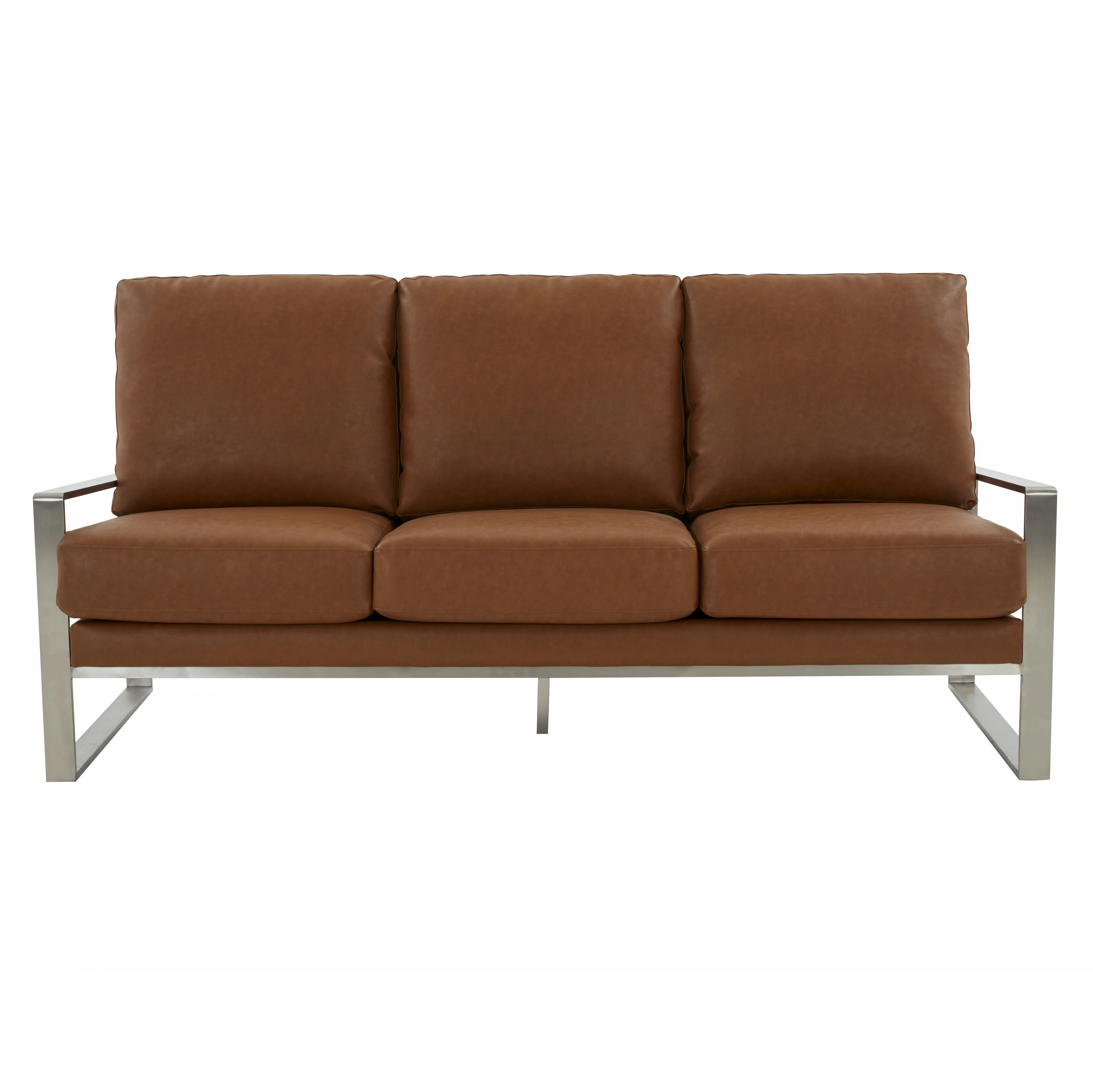 Jefferson Contemporary Modern Design Leather Sofa With Silver Frame