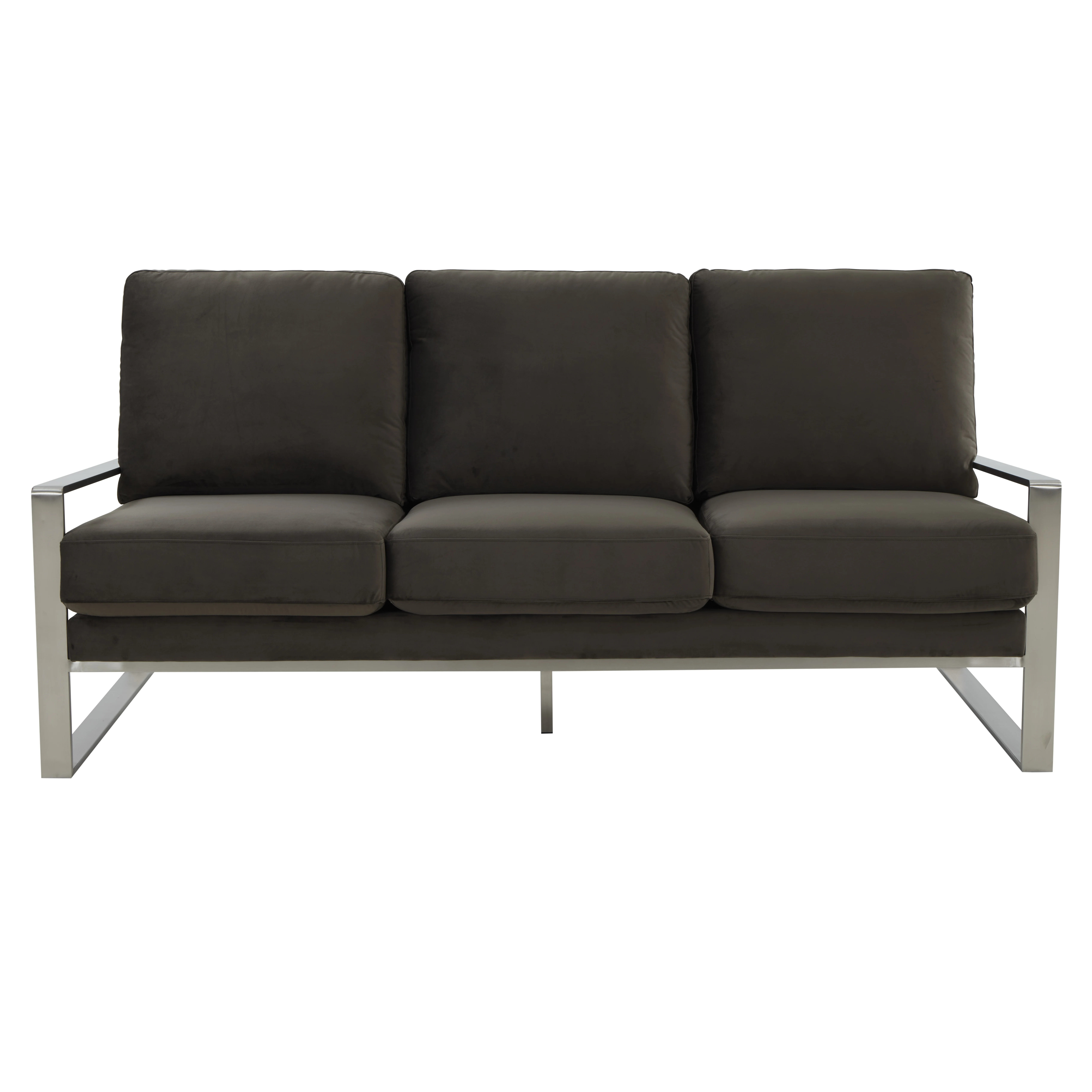 Jefferson Contemporary Modern Design Velvet Sofa With Silver Frame