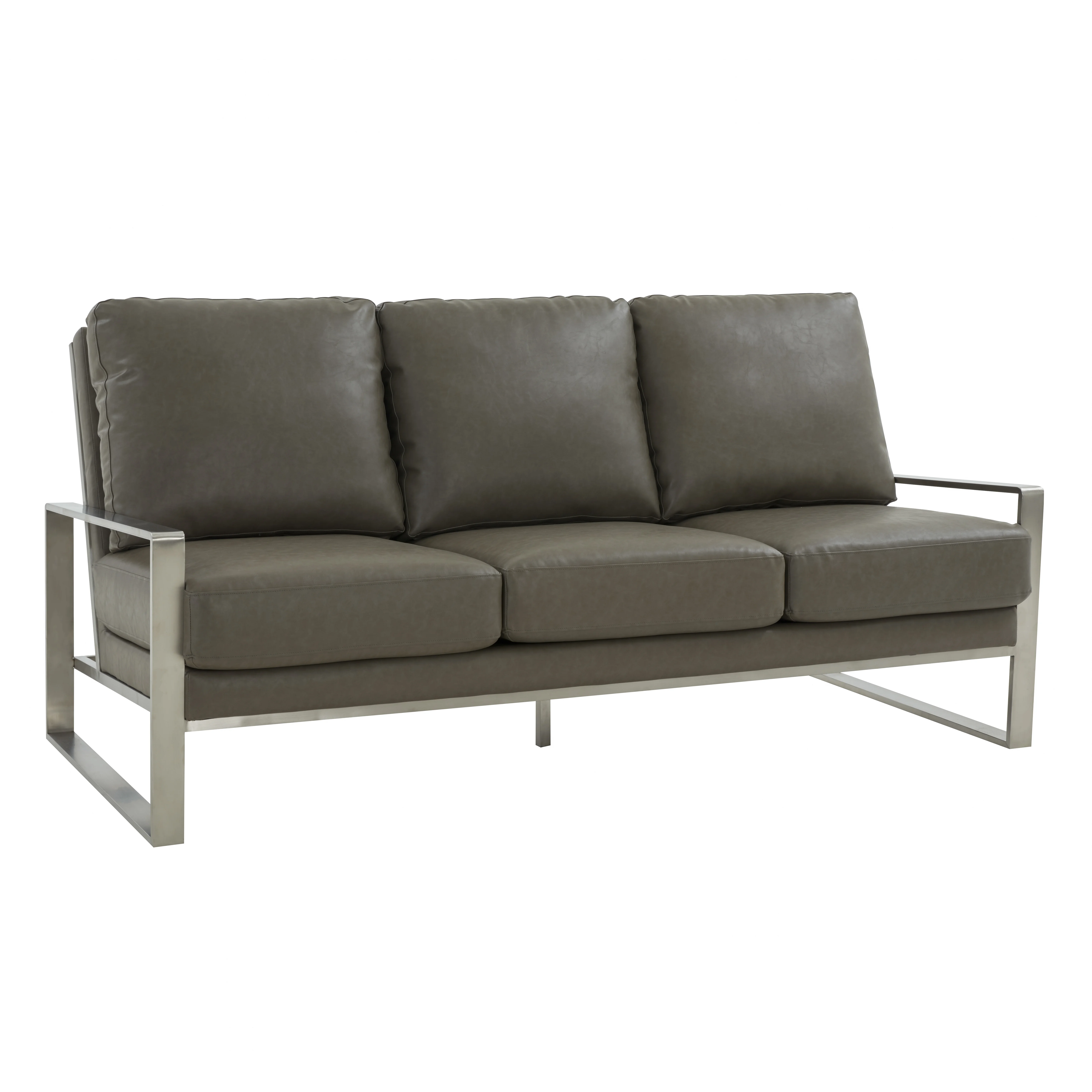 Jefferson Contemporary Modern Design Leather Sofa With Silver Frame