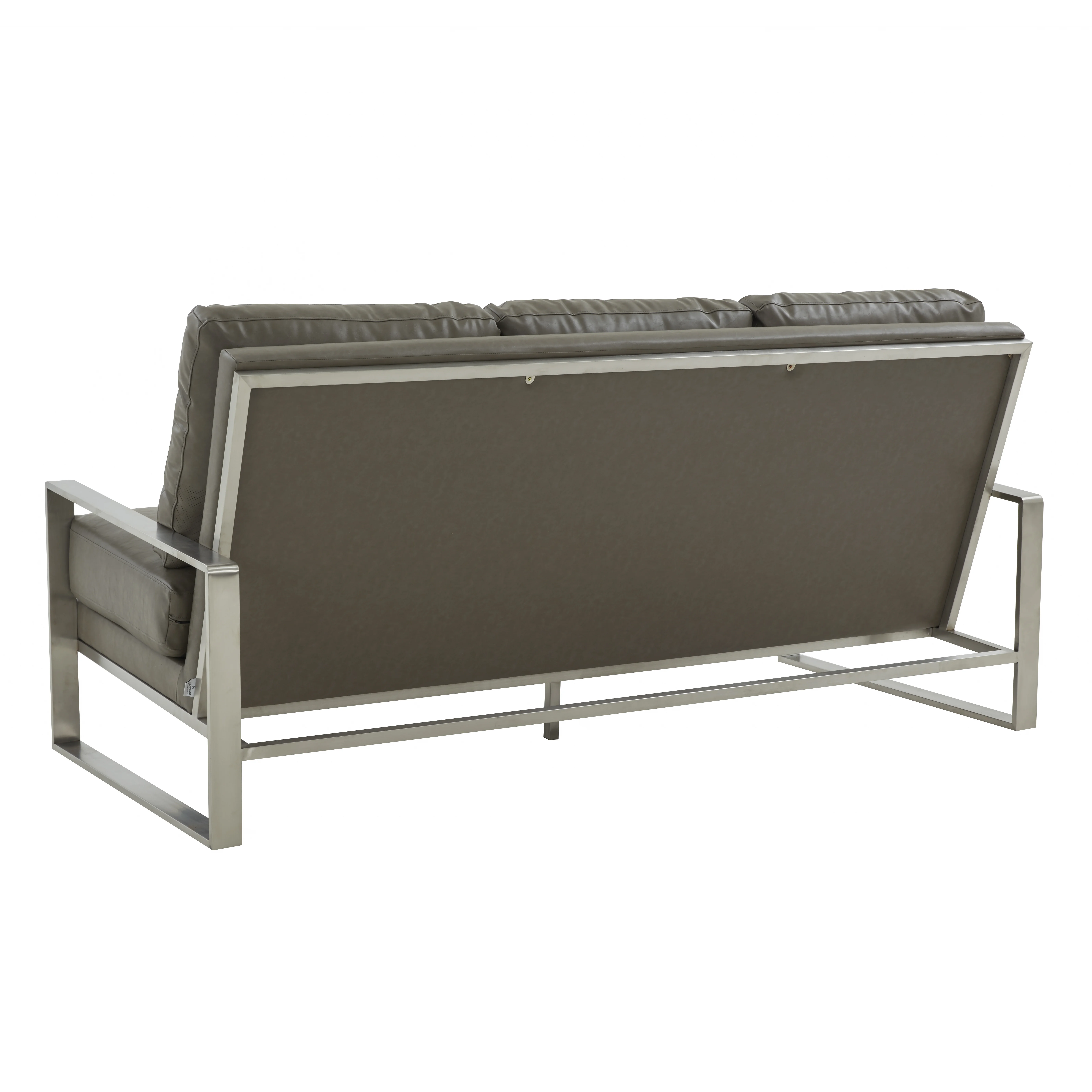 Jefferson Contemporary Modern Design Leather Sofa With Silver Frame