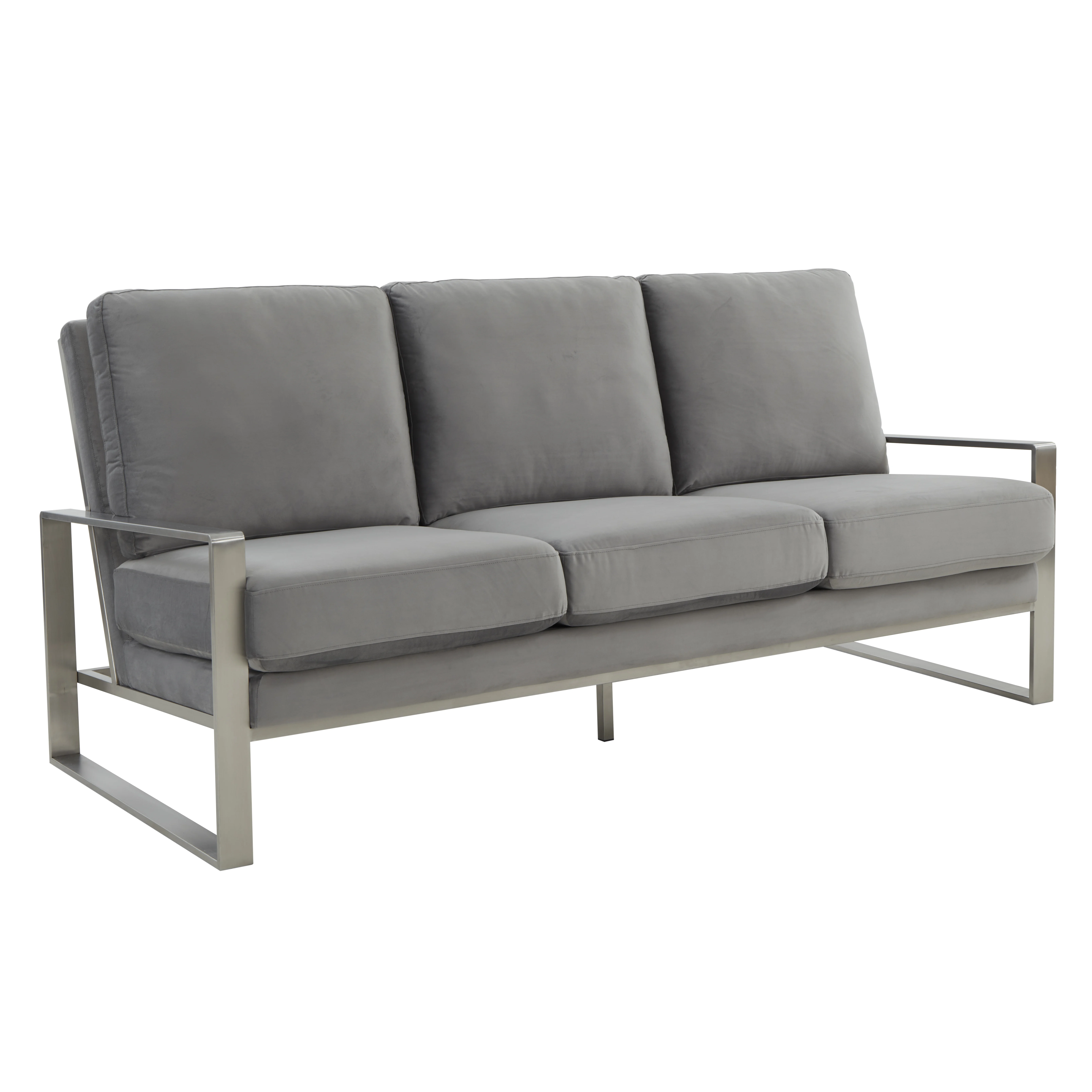 Jefferson Contemporary Modern Design Velvet Sofa With Silver Frame