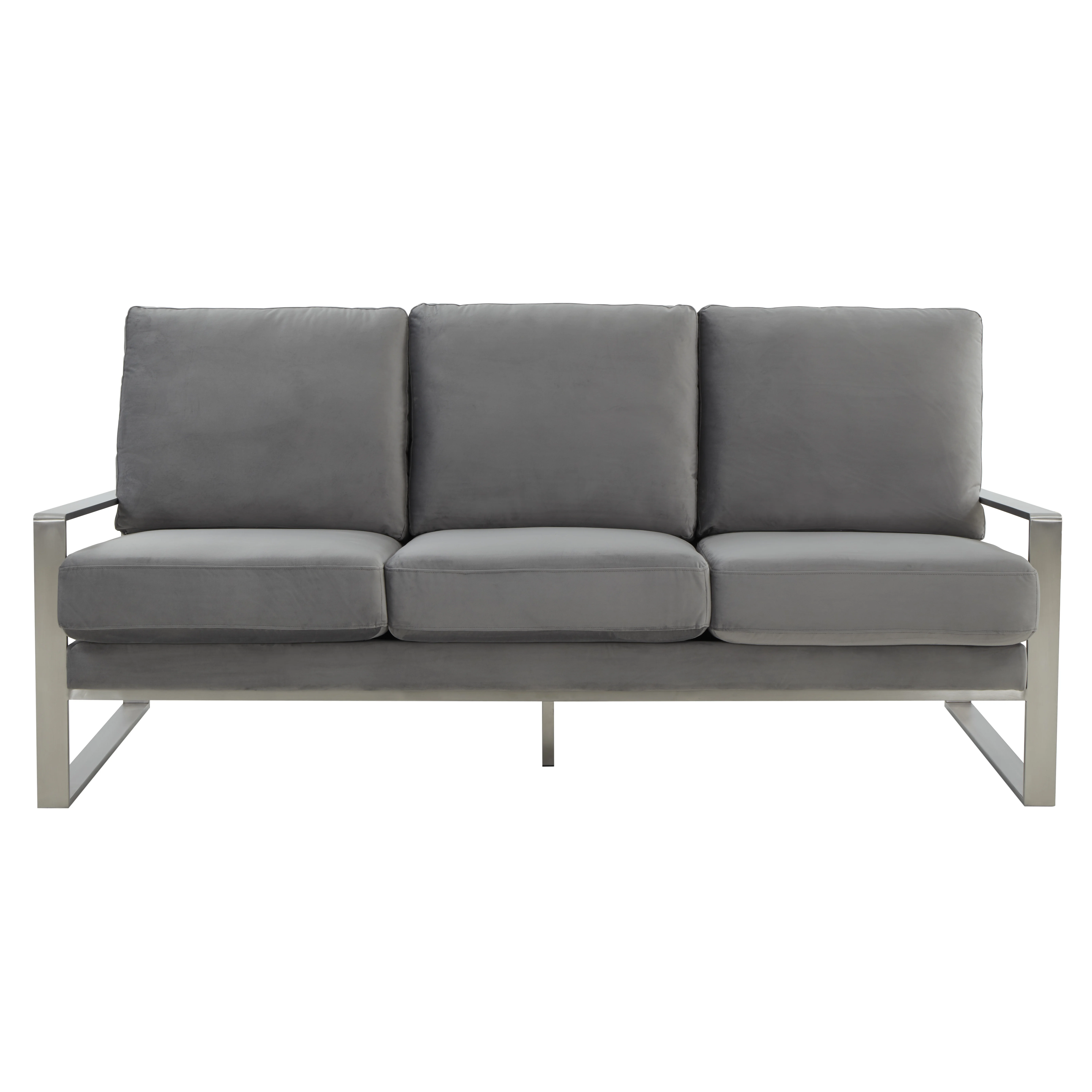 Jefferson Contemporary Modern Design Velvet Sofa With Silver Frame