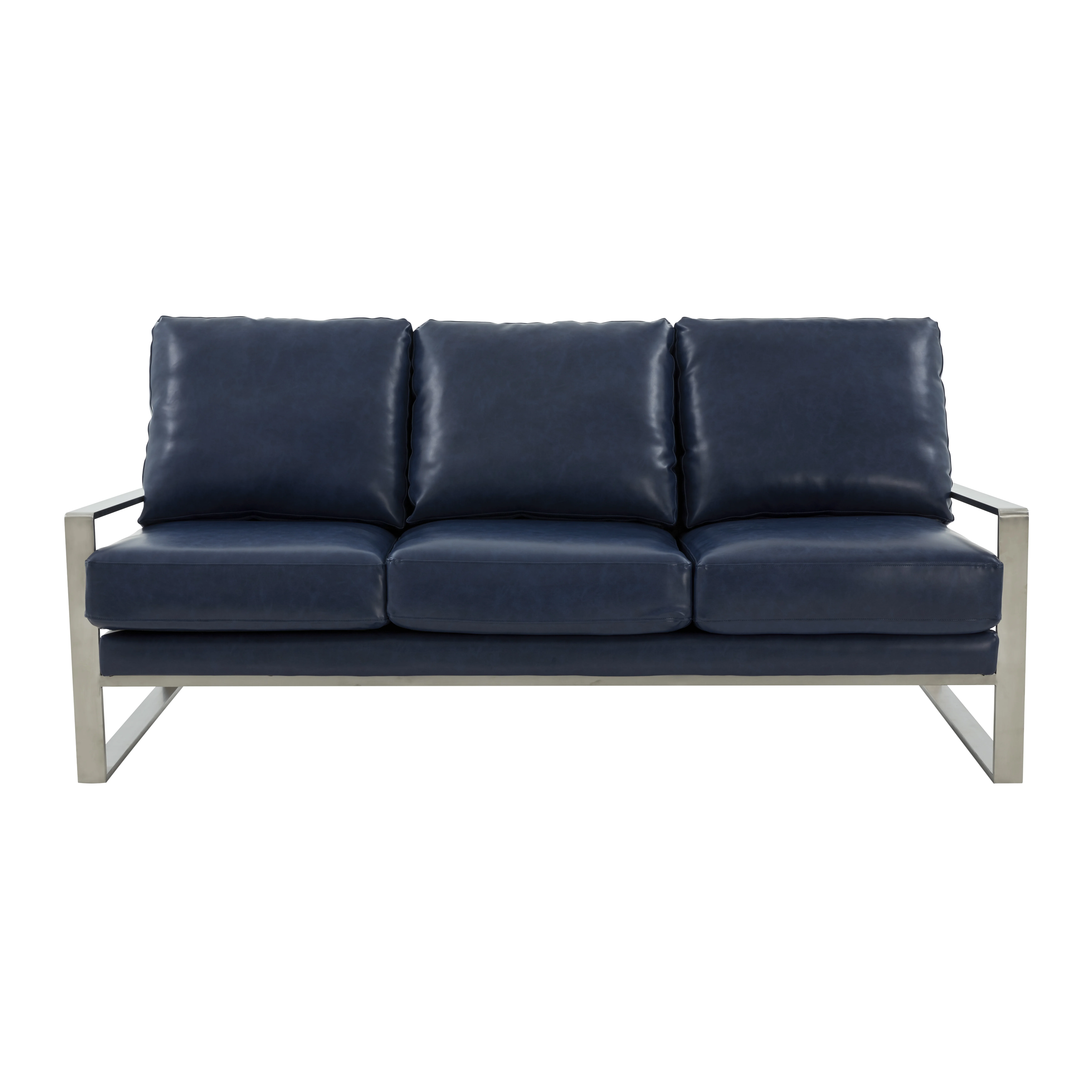 Jefferson Contemporary Modern Design Leather Sofa With Silver Frame