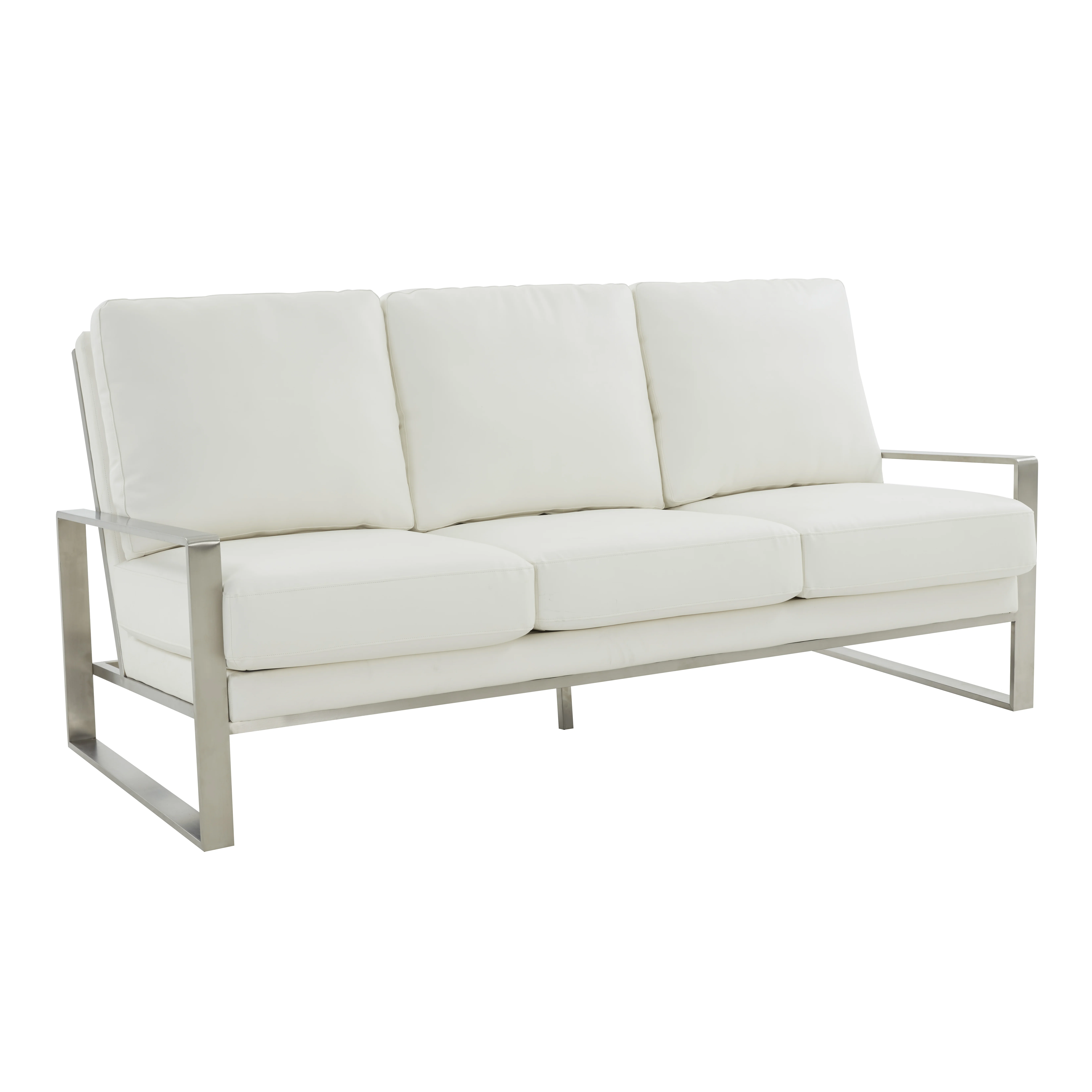 Jefferson Contemporary Modern Design Leather Sofa With Silver Frame