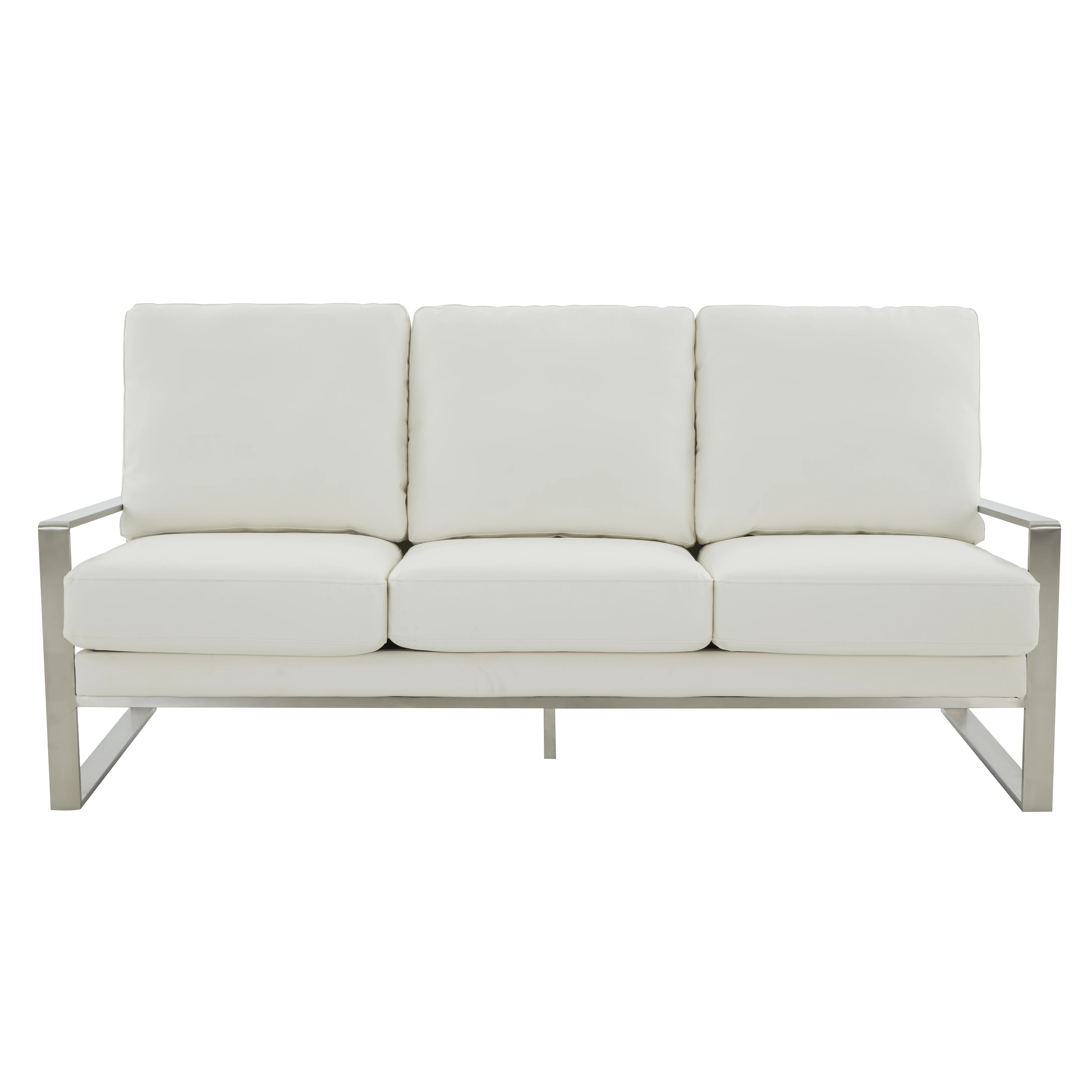Jefferson Contemporary Modern Design Leather Sofa With Silver Frame