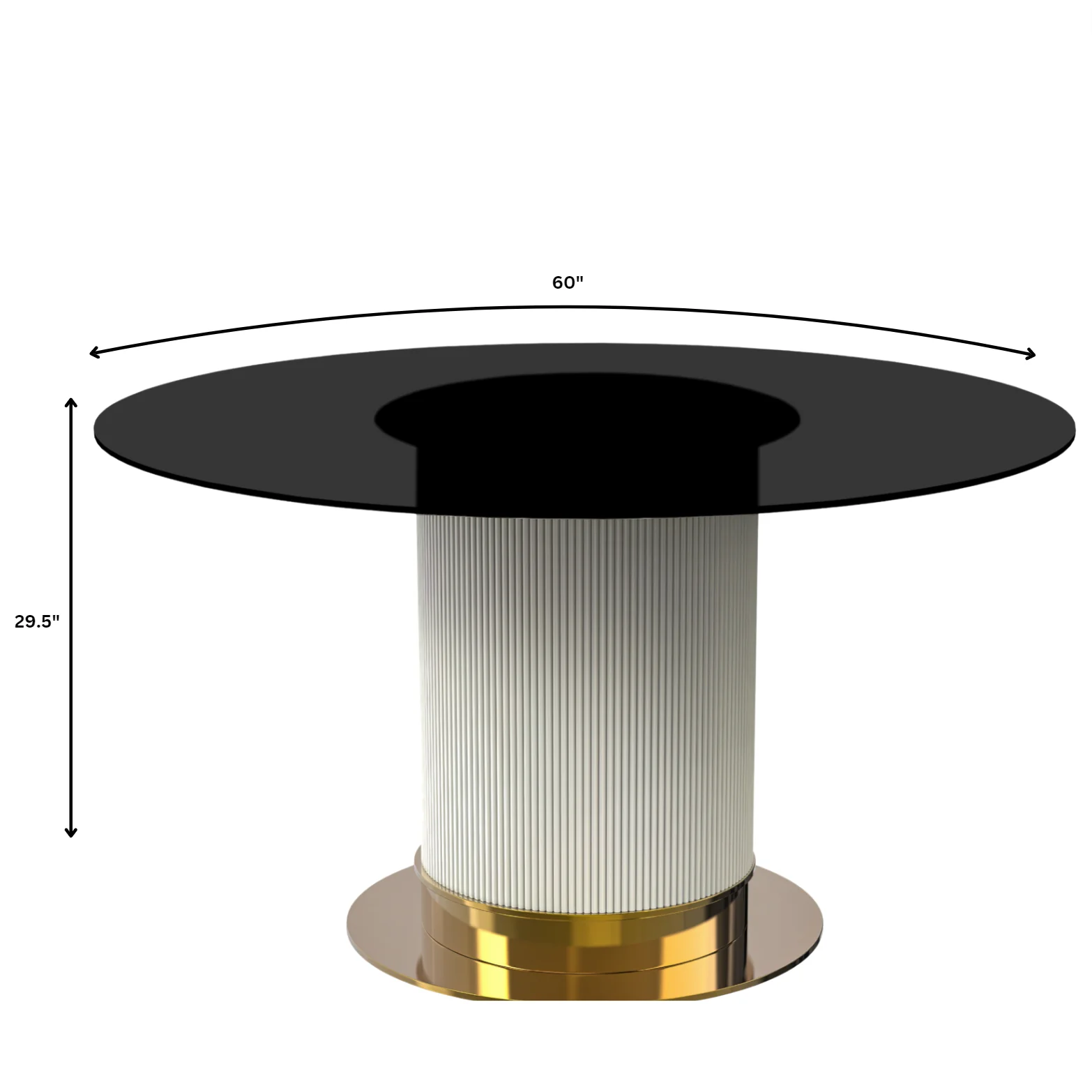 Jexis Series Round Dining Table White\Gold Base with 60 Round BLack Glass Top