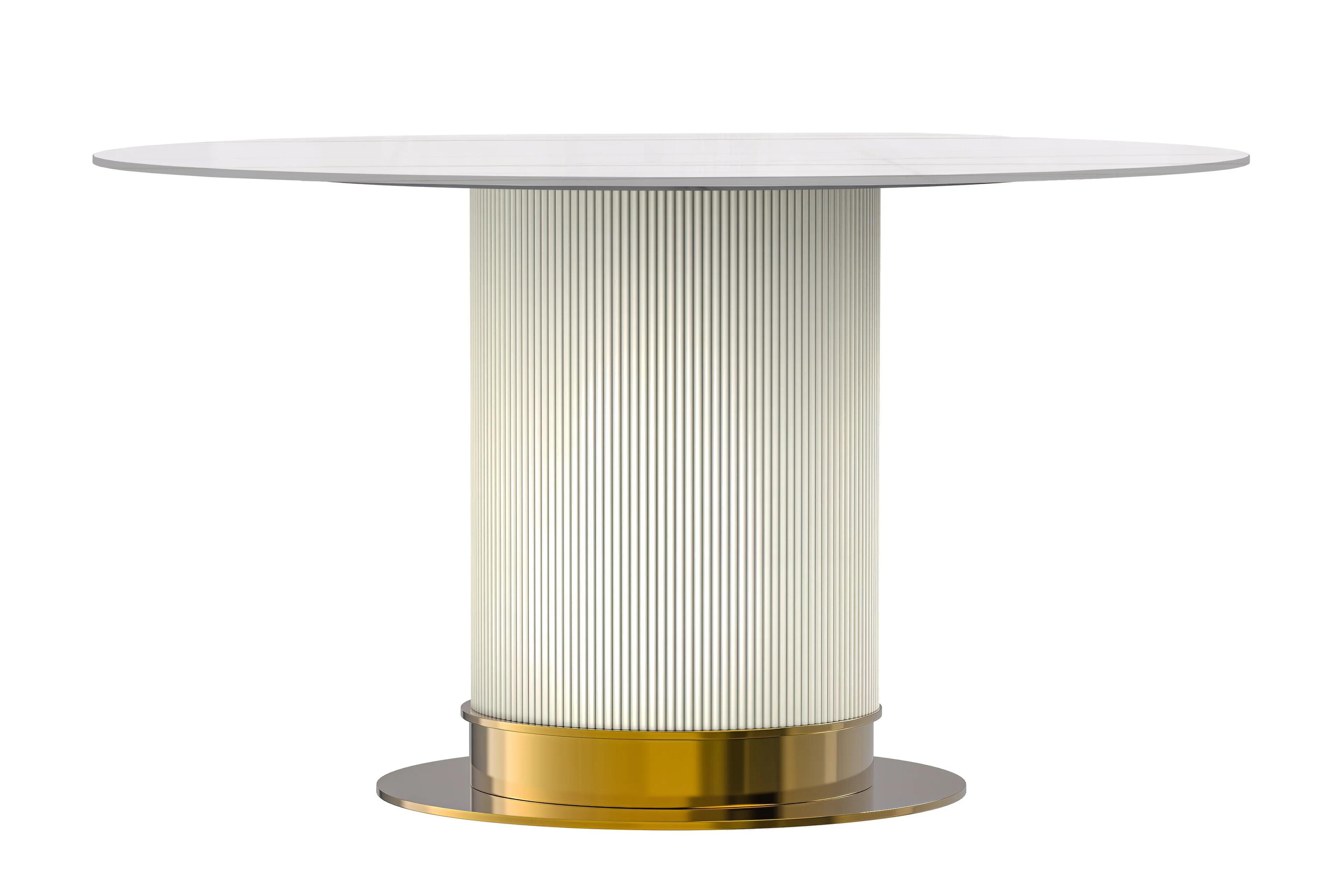 Jexis Series Round Dining Table White\Gold Base with 60 Round White/Gold Sintered Stone Top