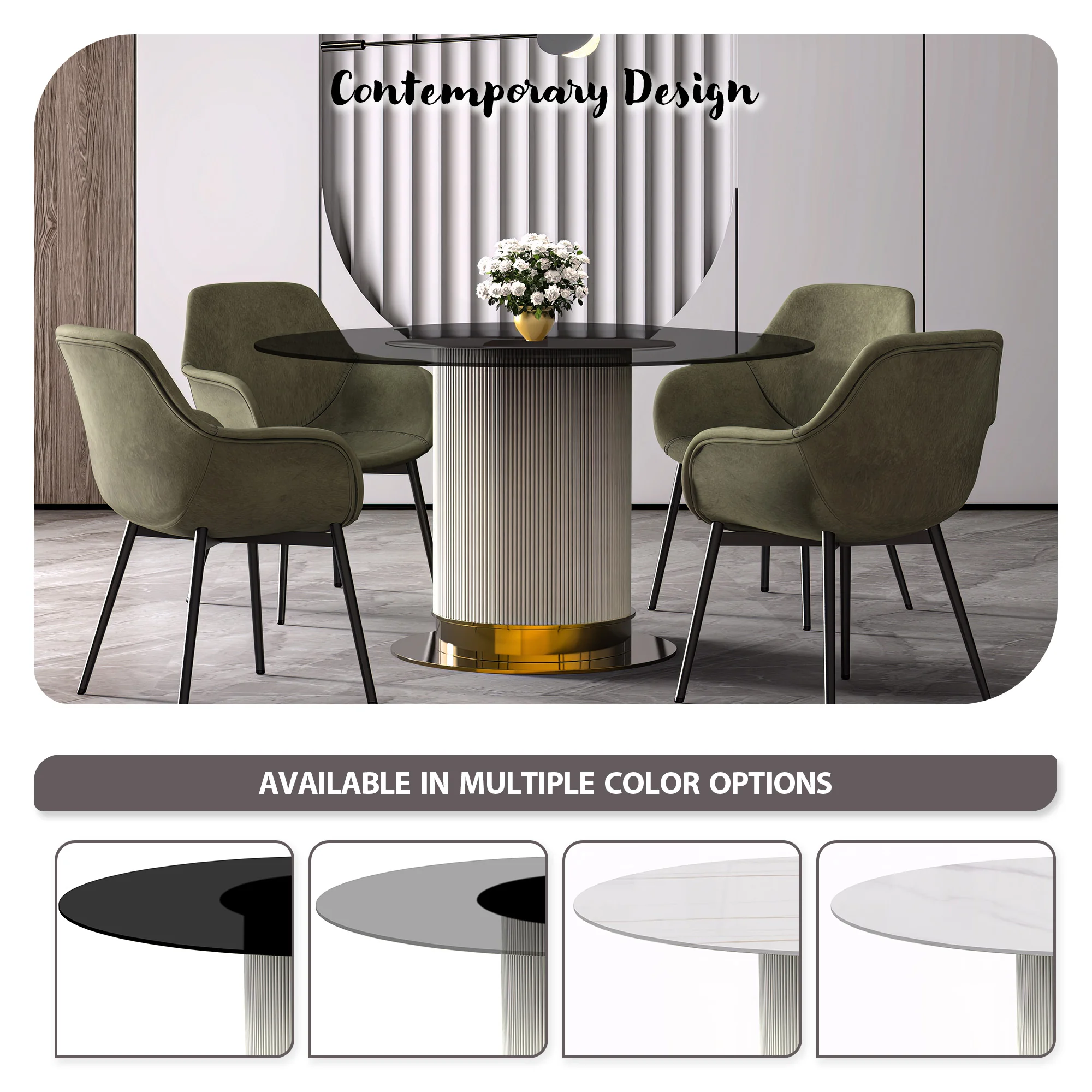 Jexis Series Round Dining Ta...Gold Base with 71" Round Clear Glass Top